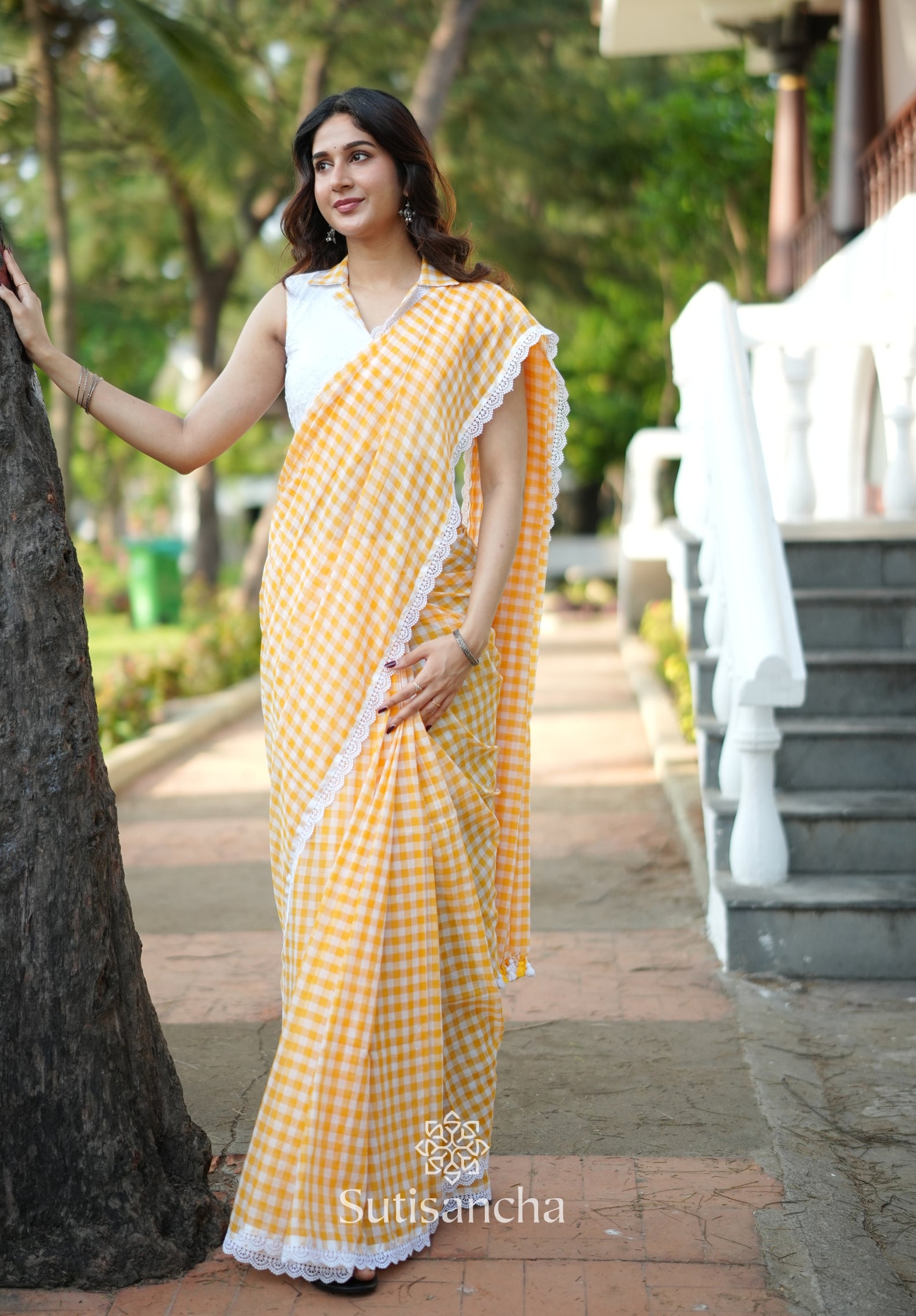 Summer Gingham Mul Cotton Saree