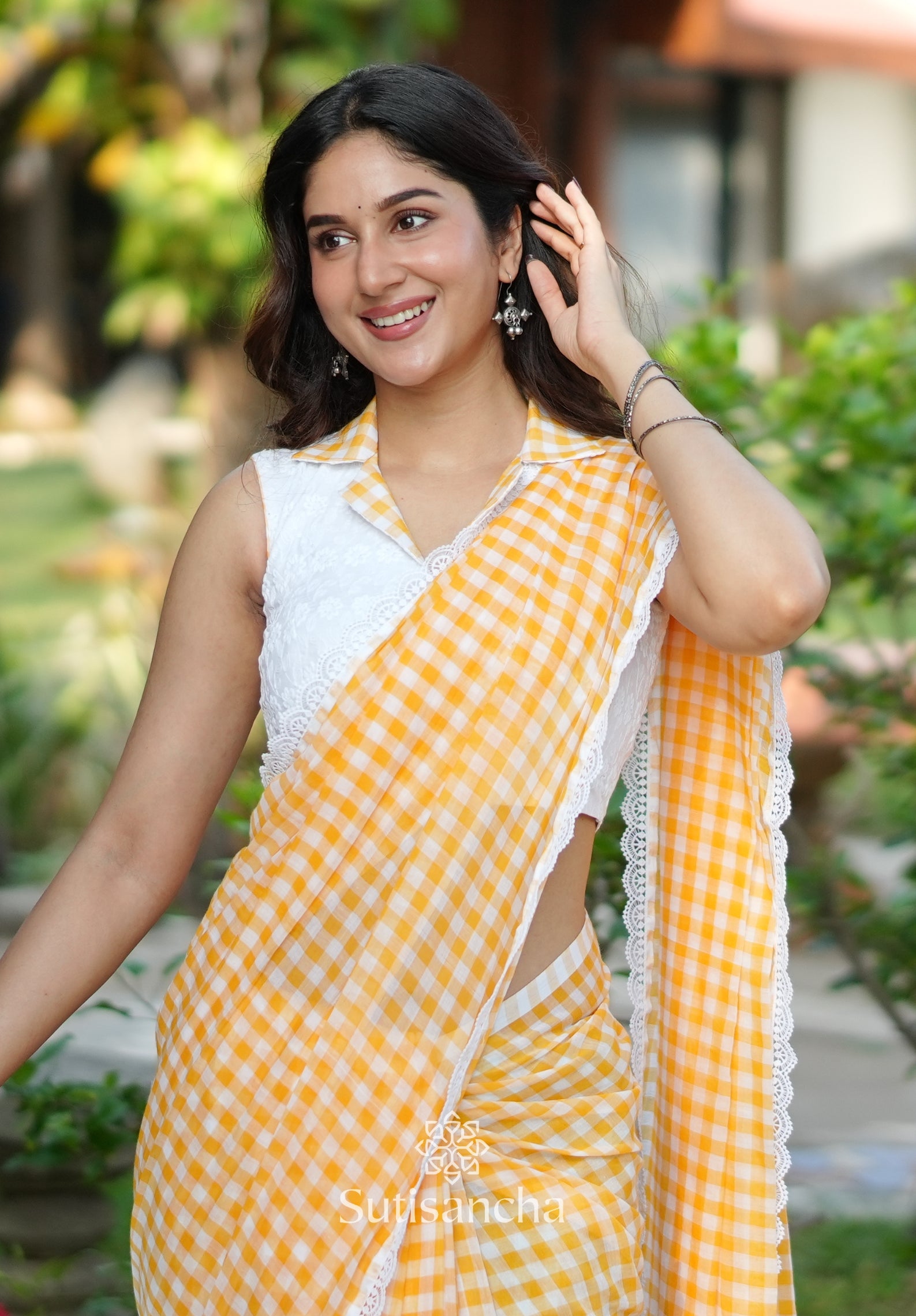 Summer Gingham Mul Cotton Saree