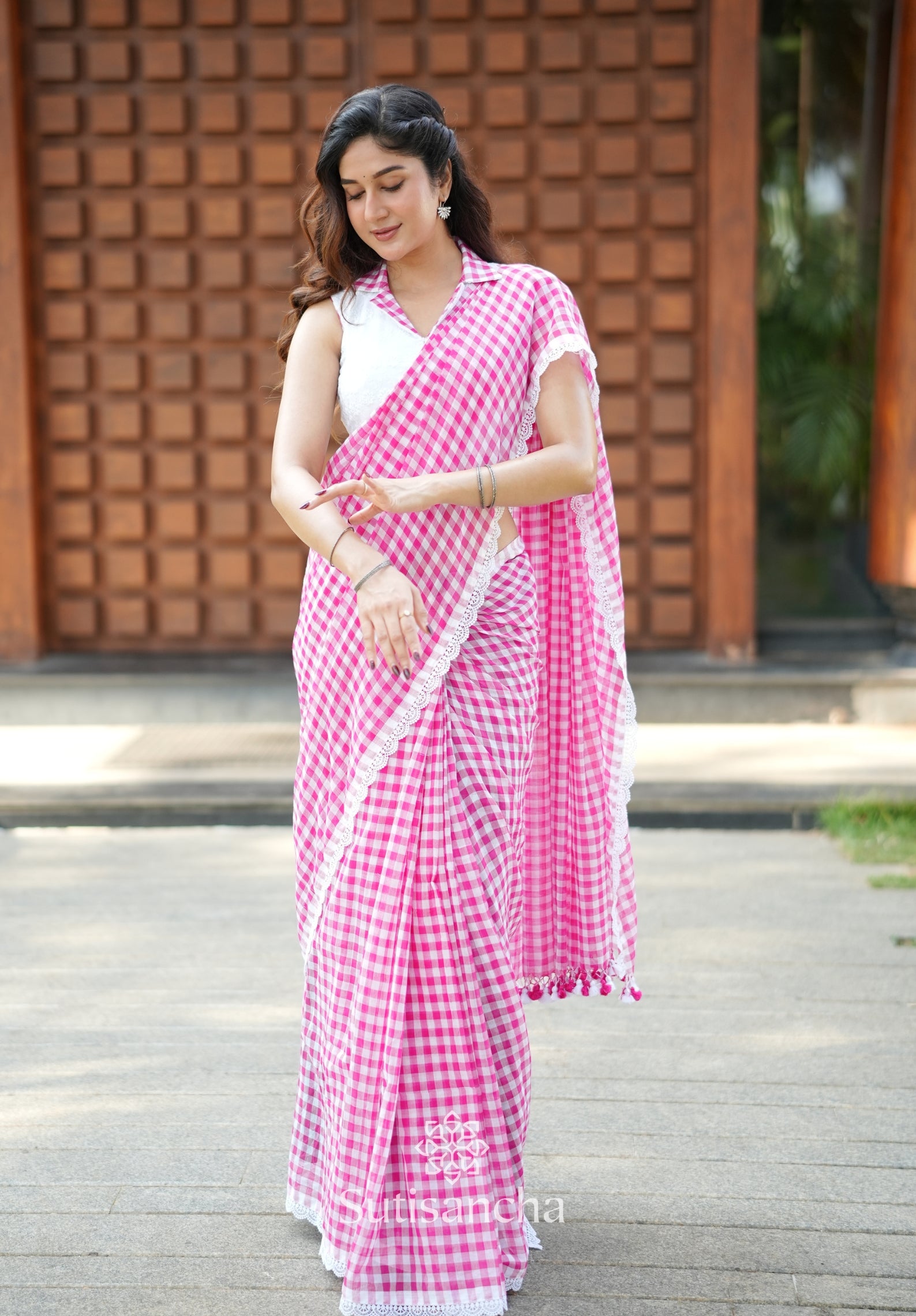 Summer Gingham Mul Cotton Saree