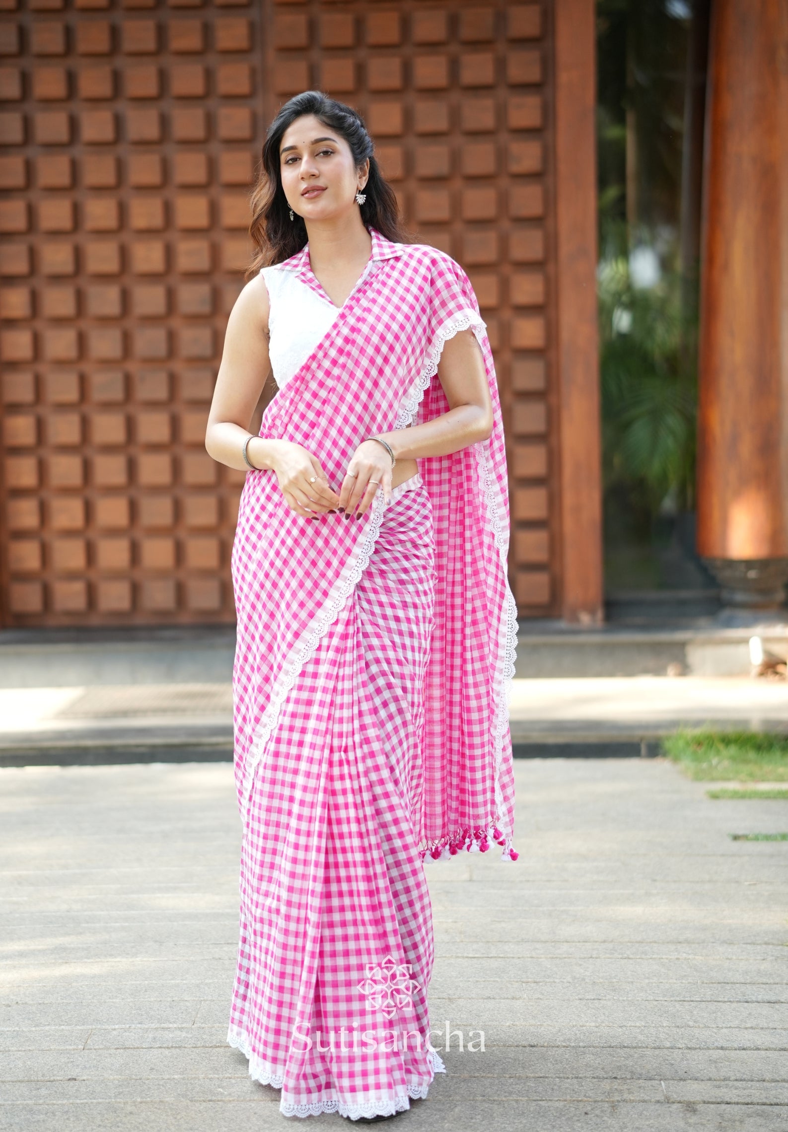Summer Gingham Mul Cotton Saree
