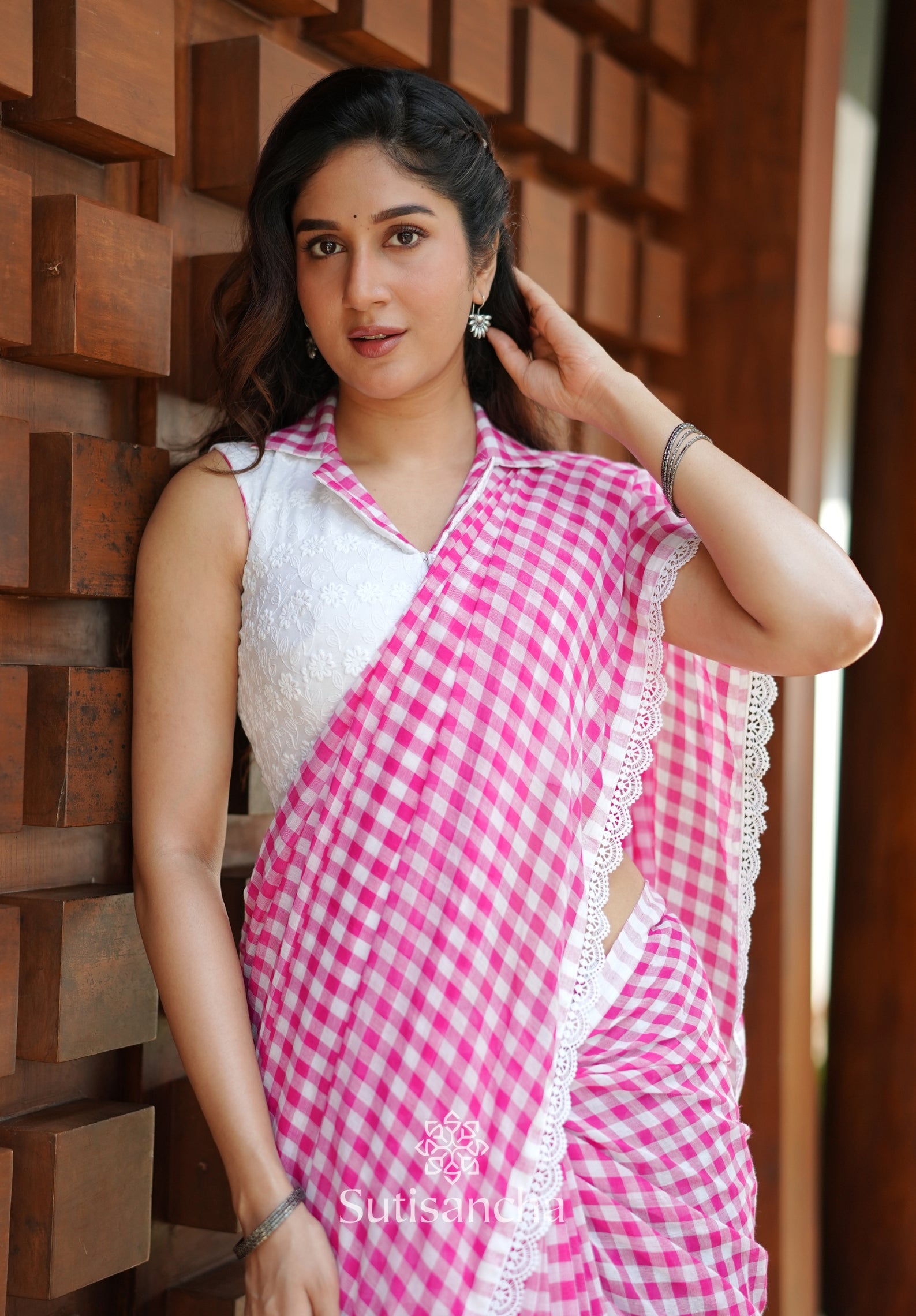 Summer Gingham Mul Cotton Saree