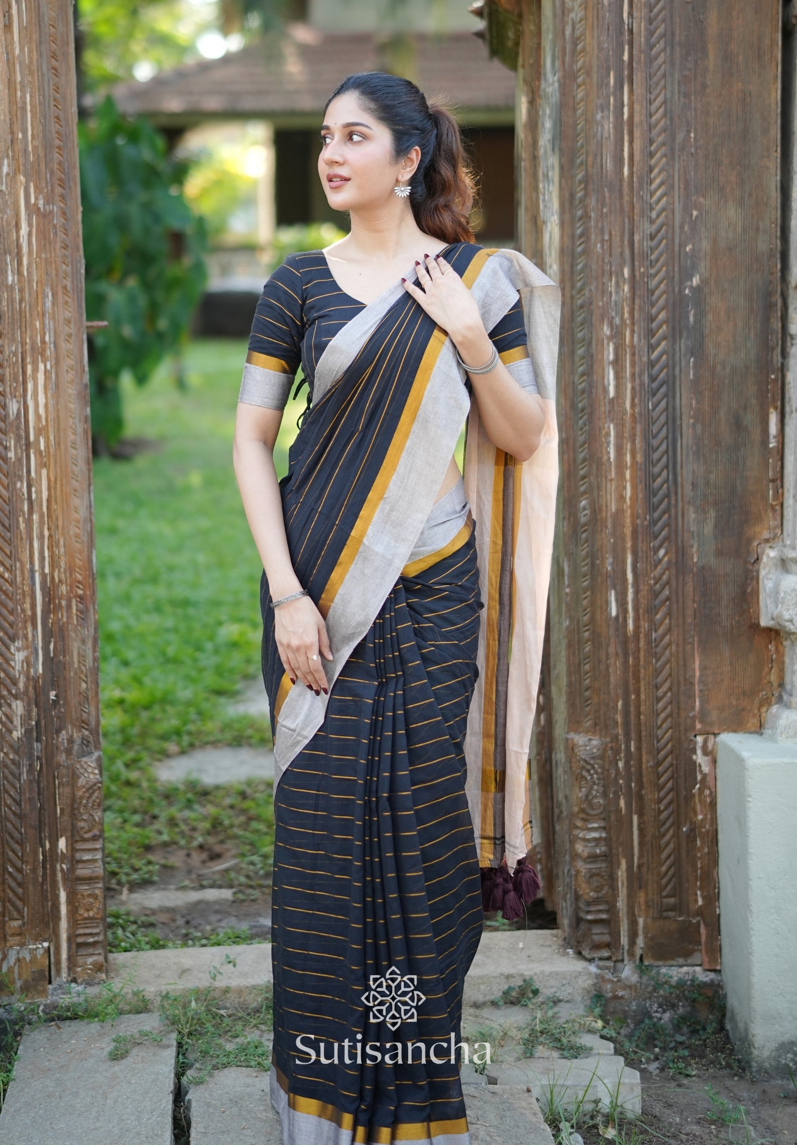 Midnight Gleam Mul Cotton Saree