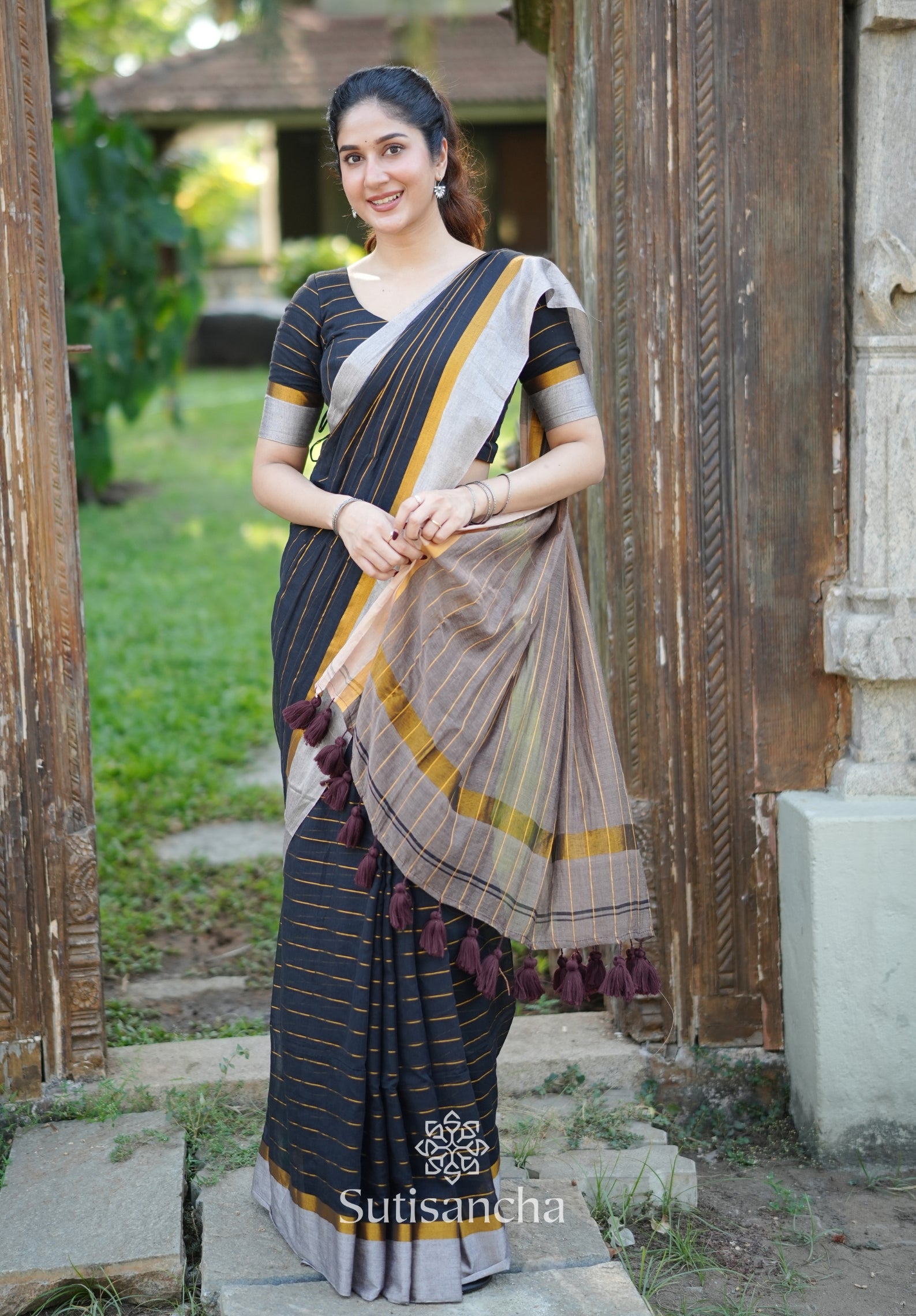 Midnight Gleam Mul Cotton Saree