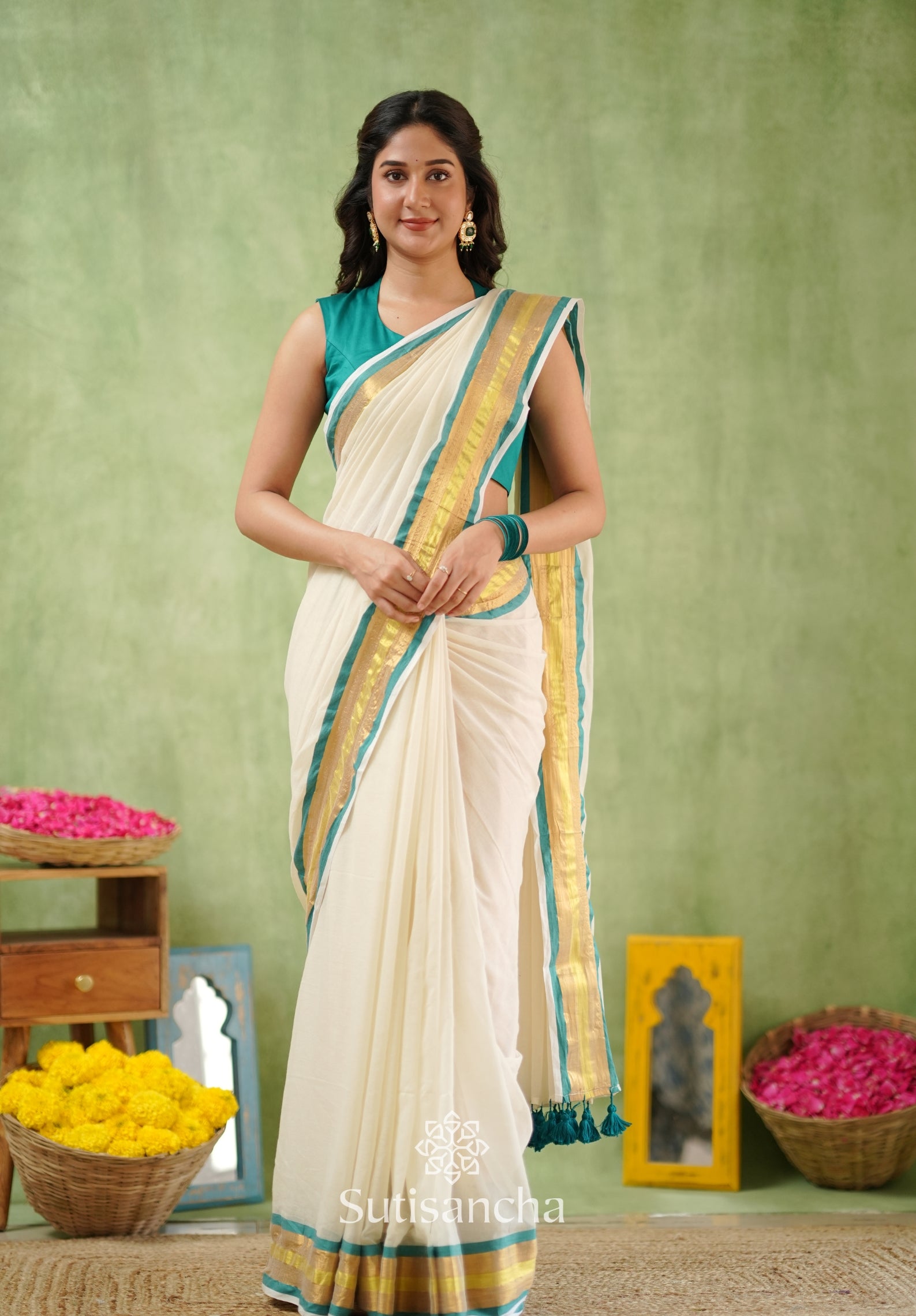 Rama Radiance – Mul Cotton Saree with Golden Edge