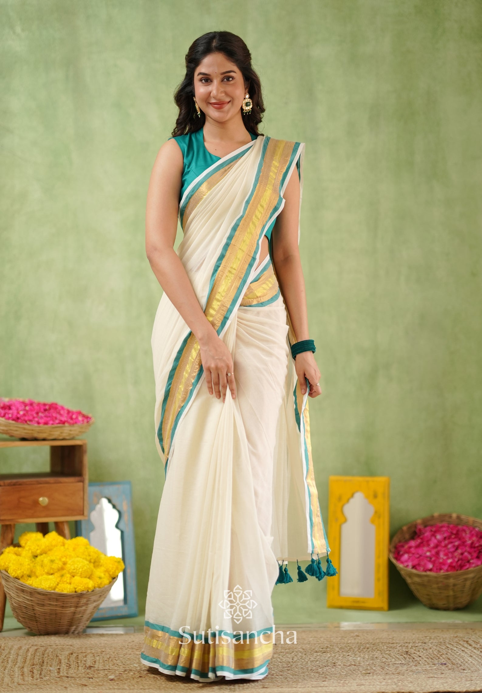 Rama Radiance – Mul Cotton Saree with Golden Edge