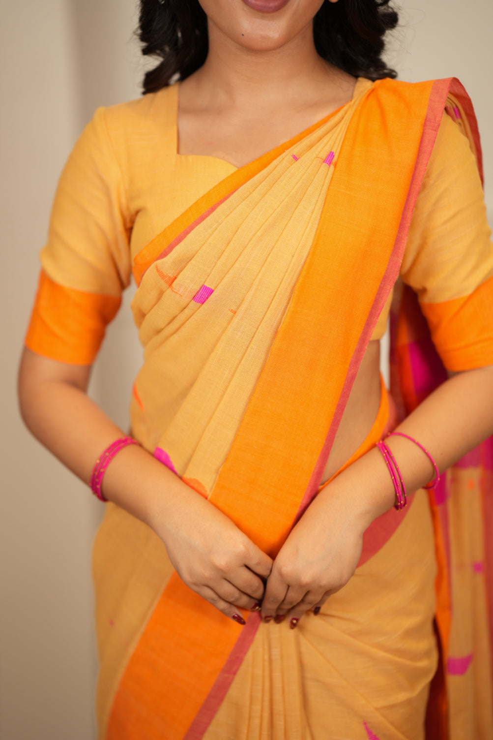 Artisan Glow – Mustard yellow Handloom Saree