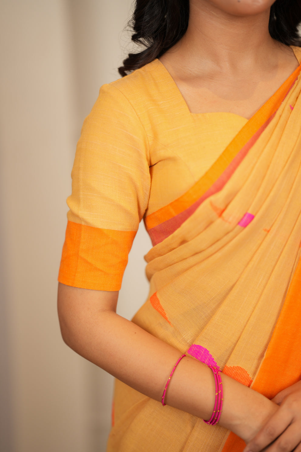 Artisan Glow – Mustard yellow Handloom Saree