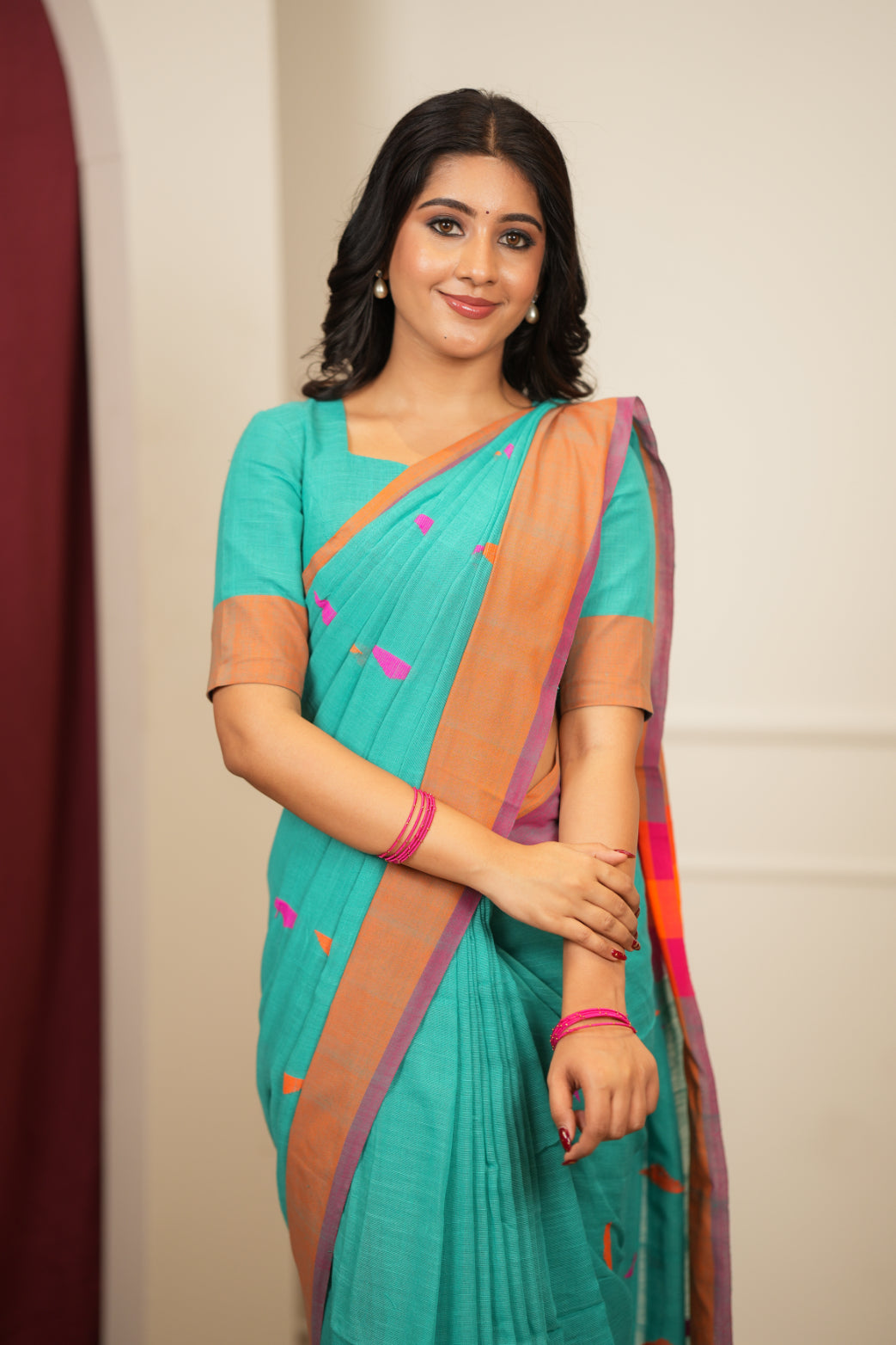 Artisan Glow – Sky Handloom Saree