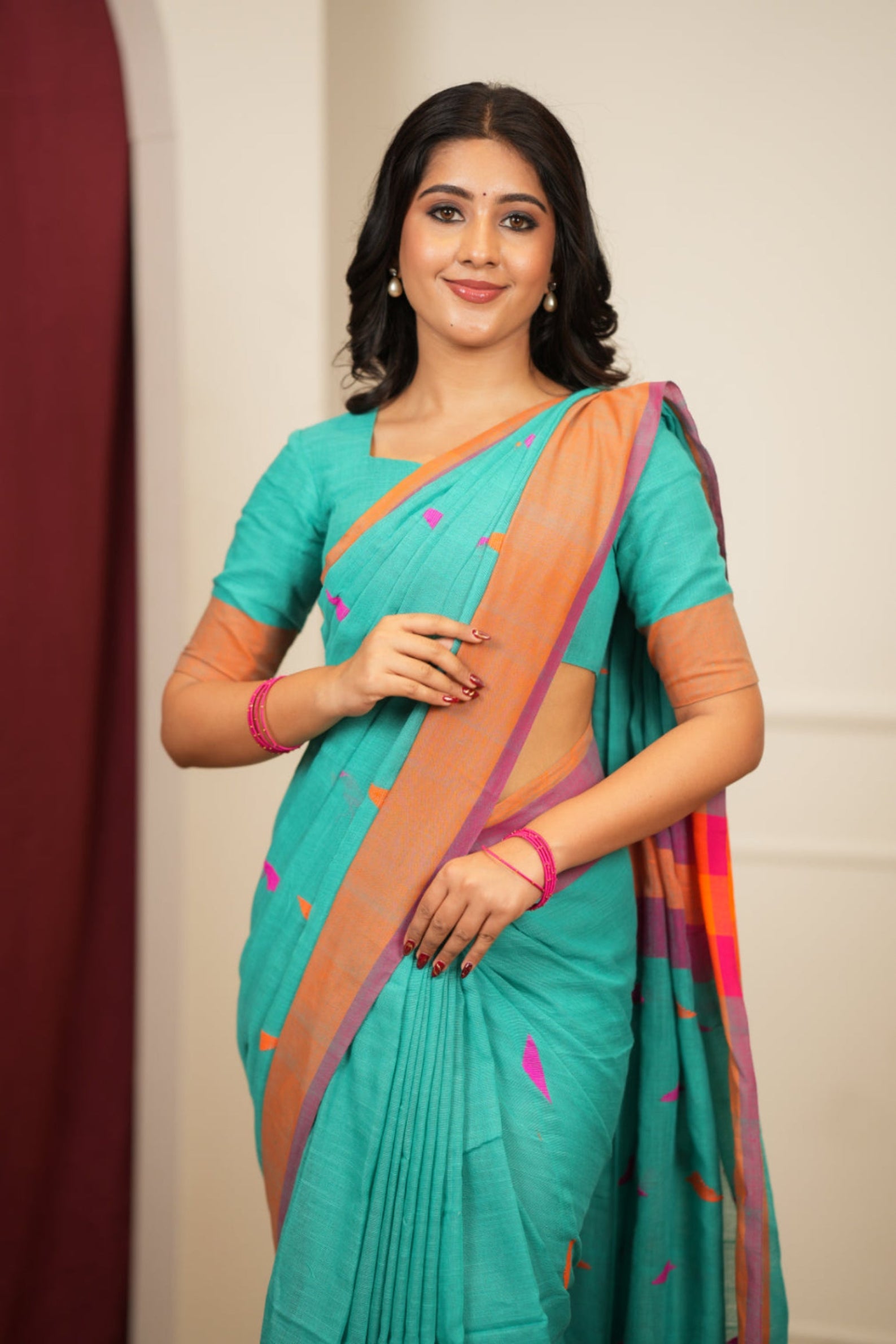 Artisan Glow – Sky Handloom Saree