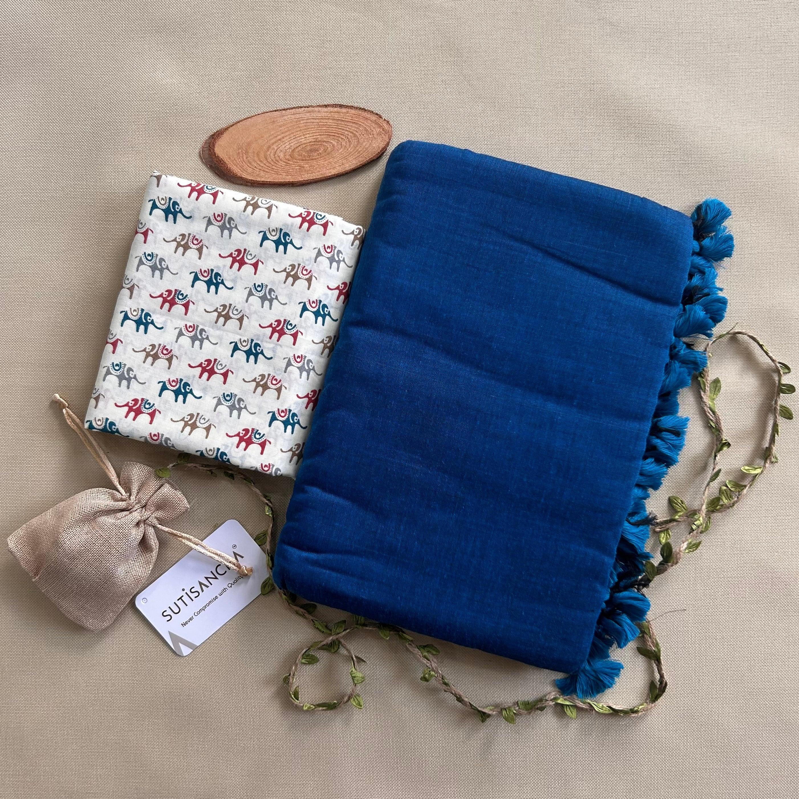 Sutisancha Indigo Khadi Saree & Designer Blouse - Suti Sancha