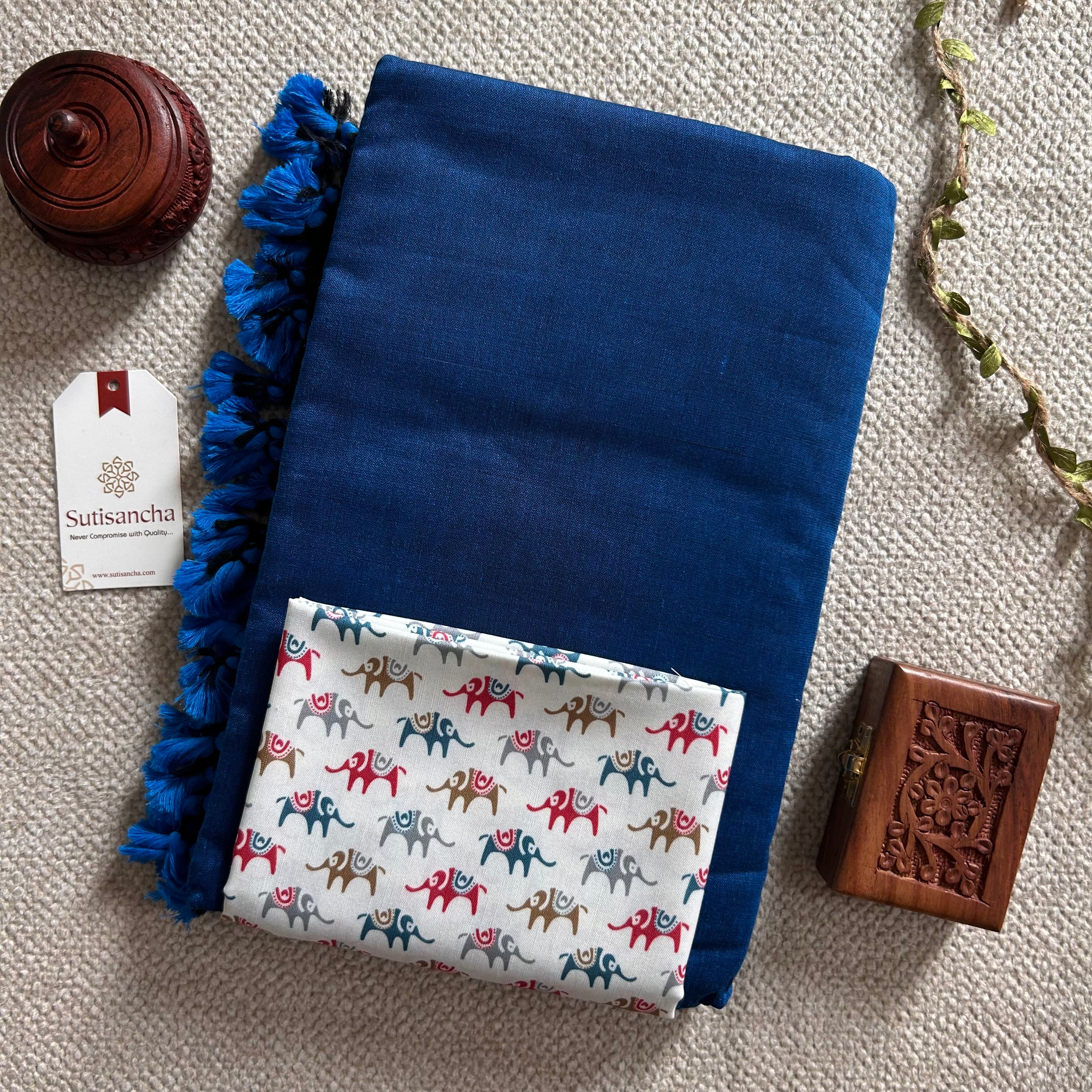 Sutisancha Indigo Handloom Cotton Saree & Designer Blouse