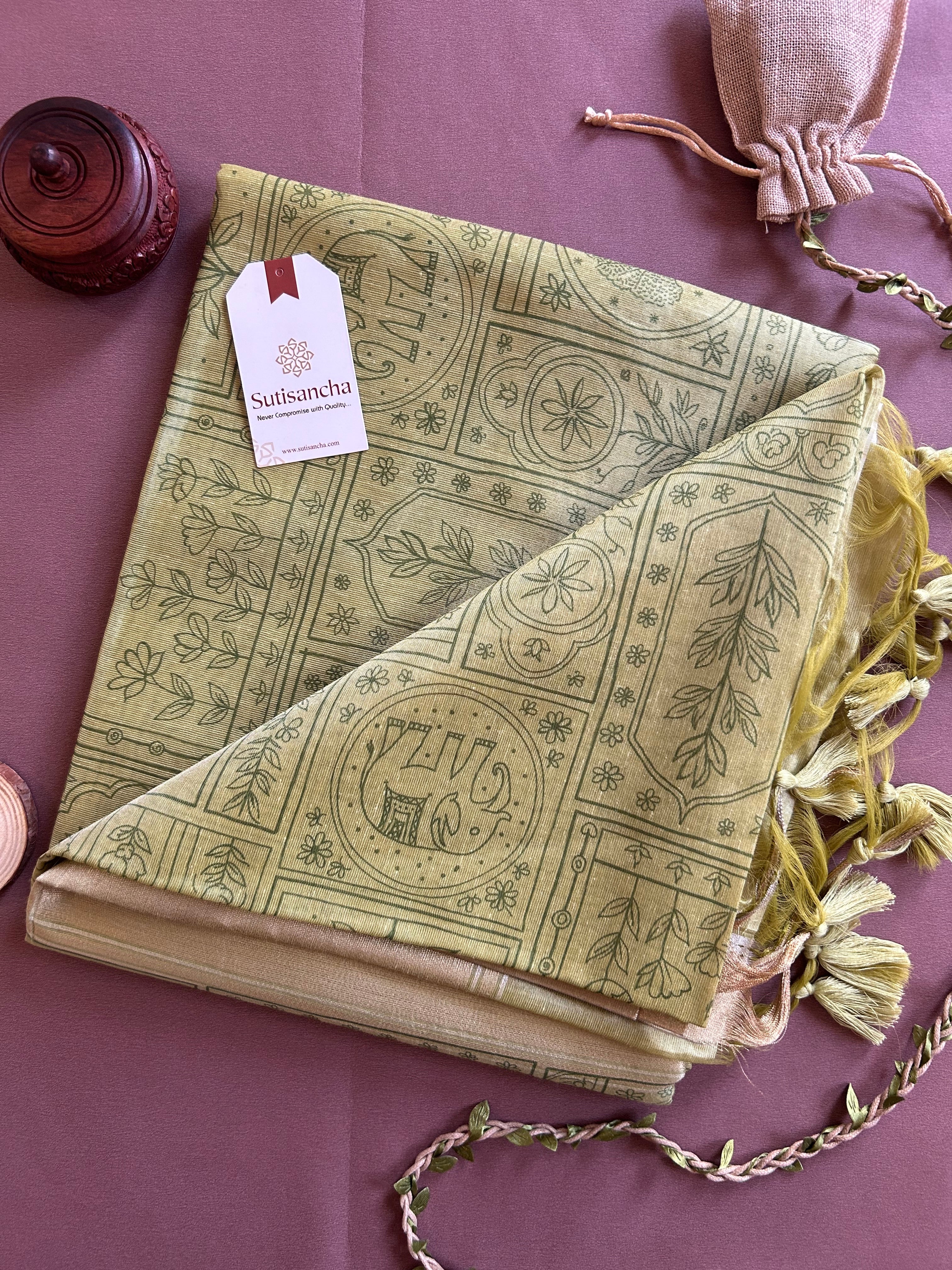 Classic Pure Cotton Saree with Wroli Design & Zari Border