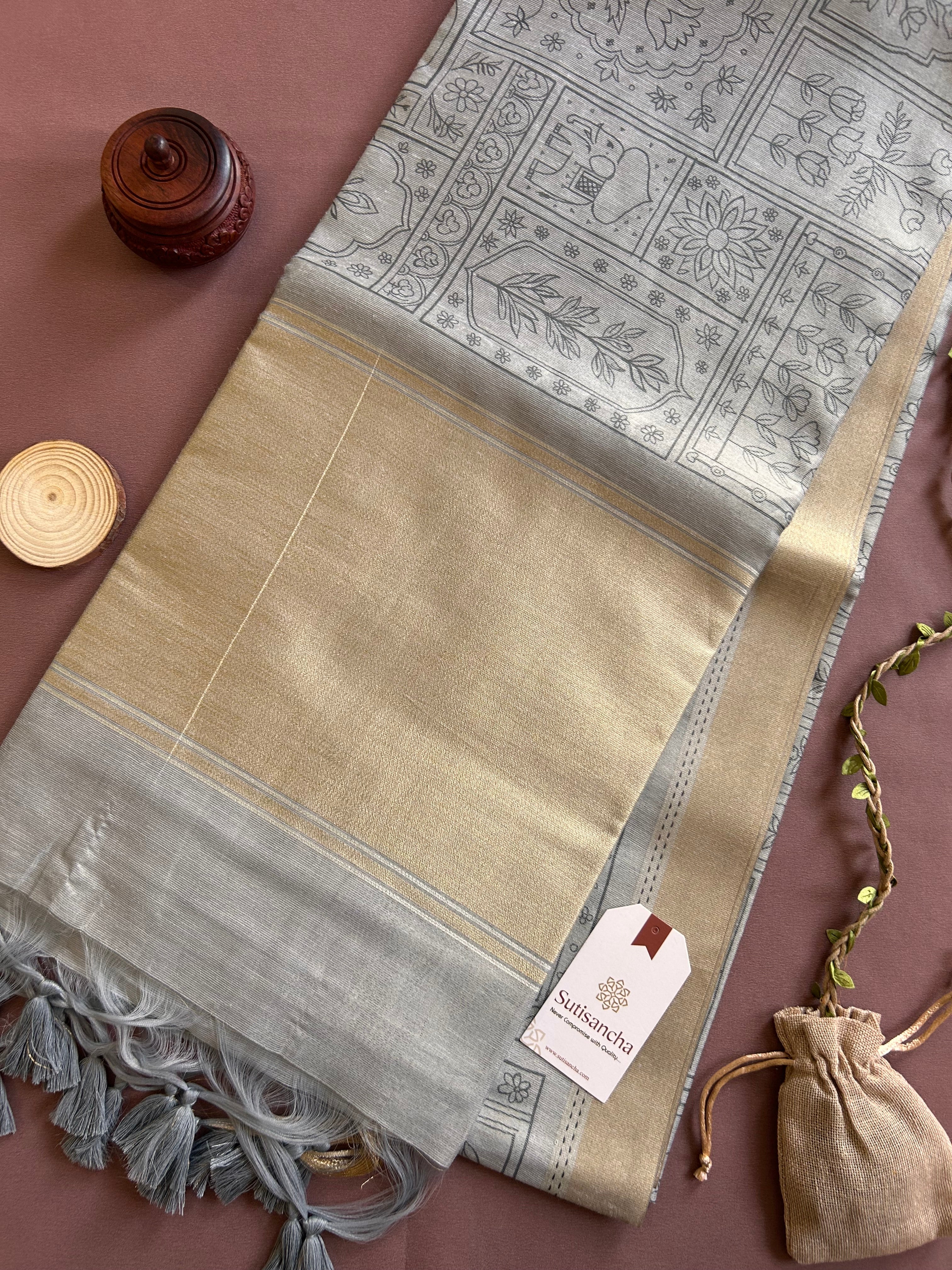 Classic Pure Cotton Saree with Wroli Design & Zari Border