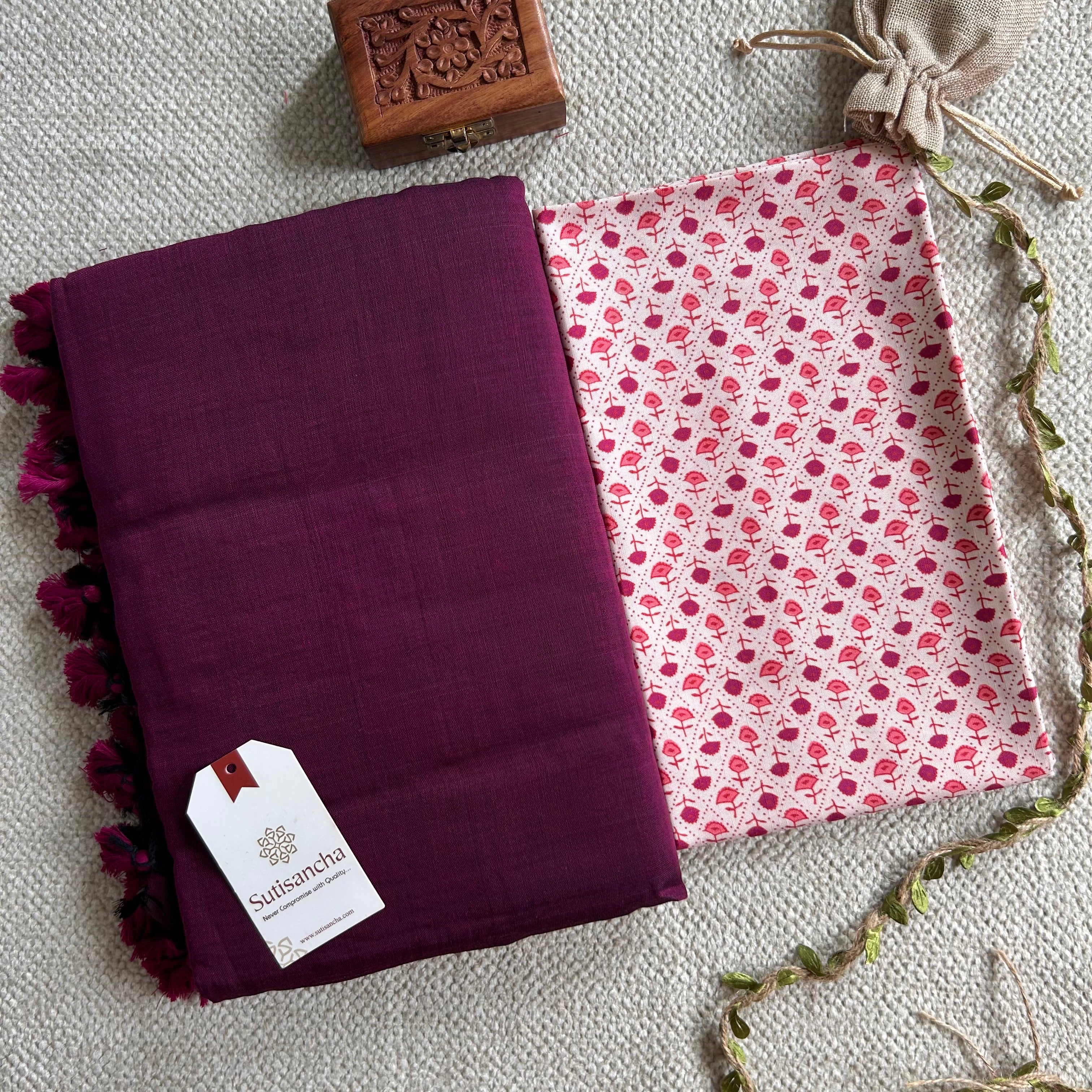 Sutisancha Magenta Plain Saree & Designer Blouse