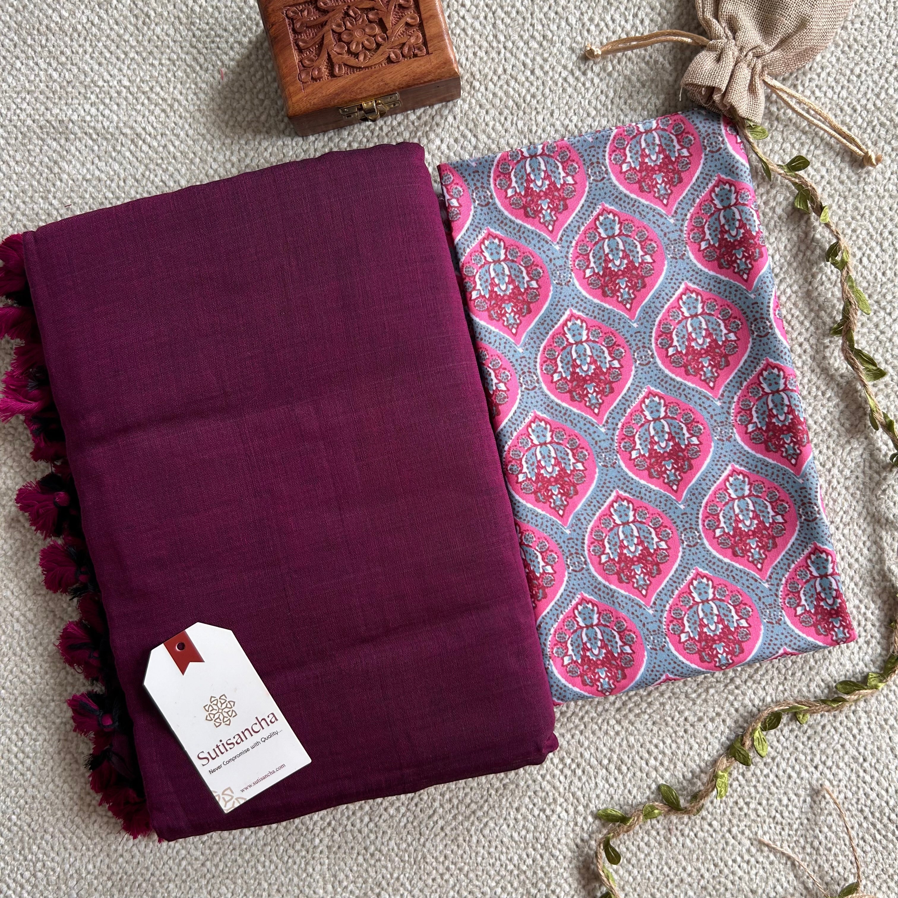 Sutisancha Magenta Handloom Cotton Saree with Designer Blouse