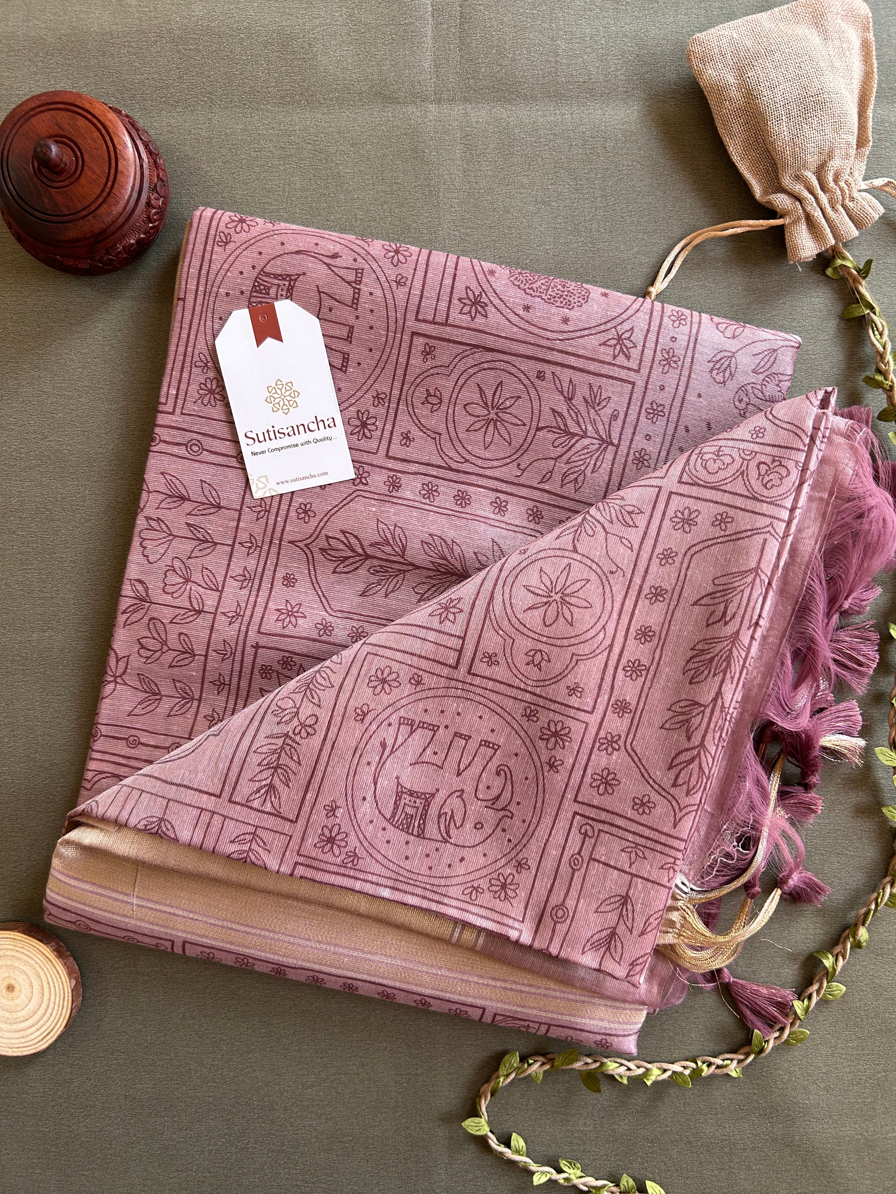 Classic Pure Cotton Saree with Wroli Design & Zari Border