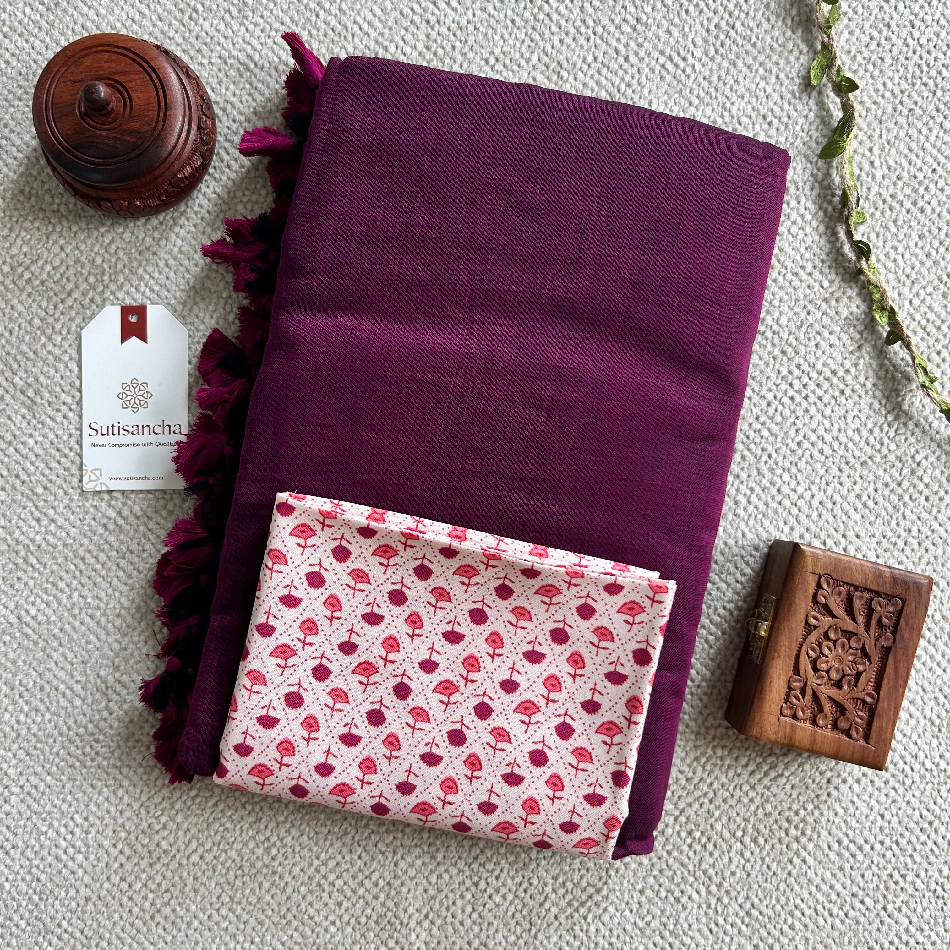 Sutisancha Magenta Plain Saree & Designer Blouse