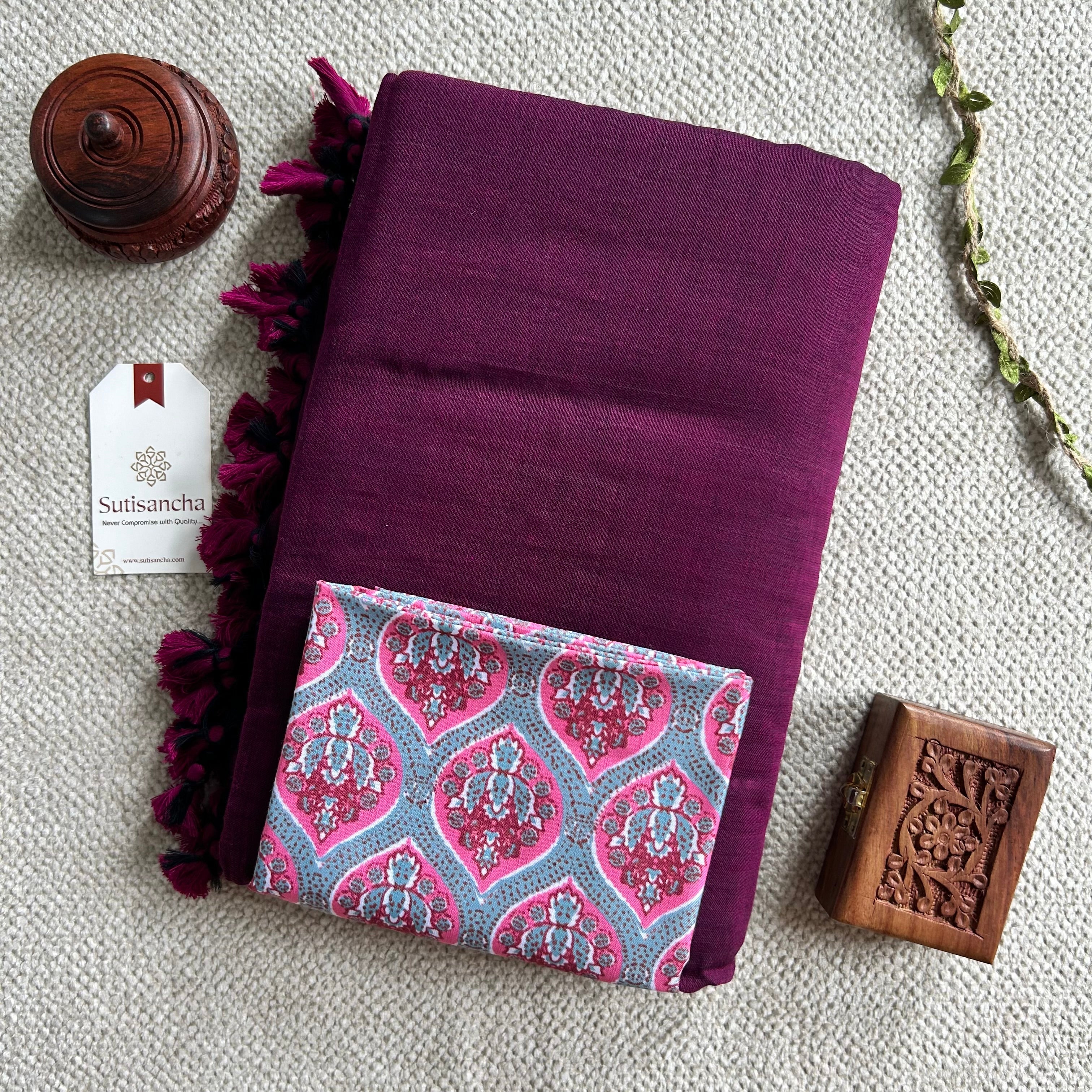 Sutisancha Magenta Handloom Cotton Saree with Designer Blouse