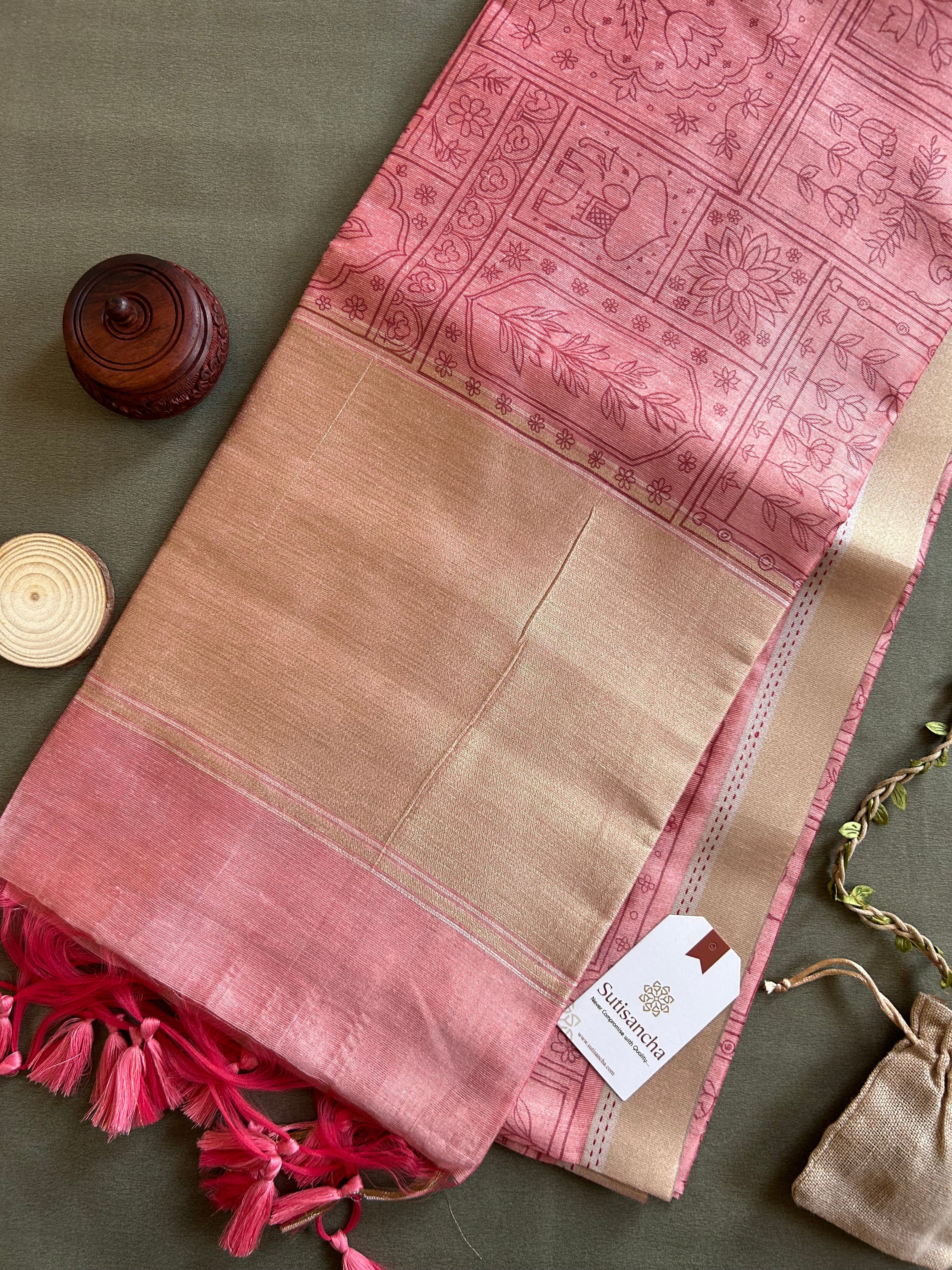 Classic Pure Cotton Saree with Wroli Design & Zari Border