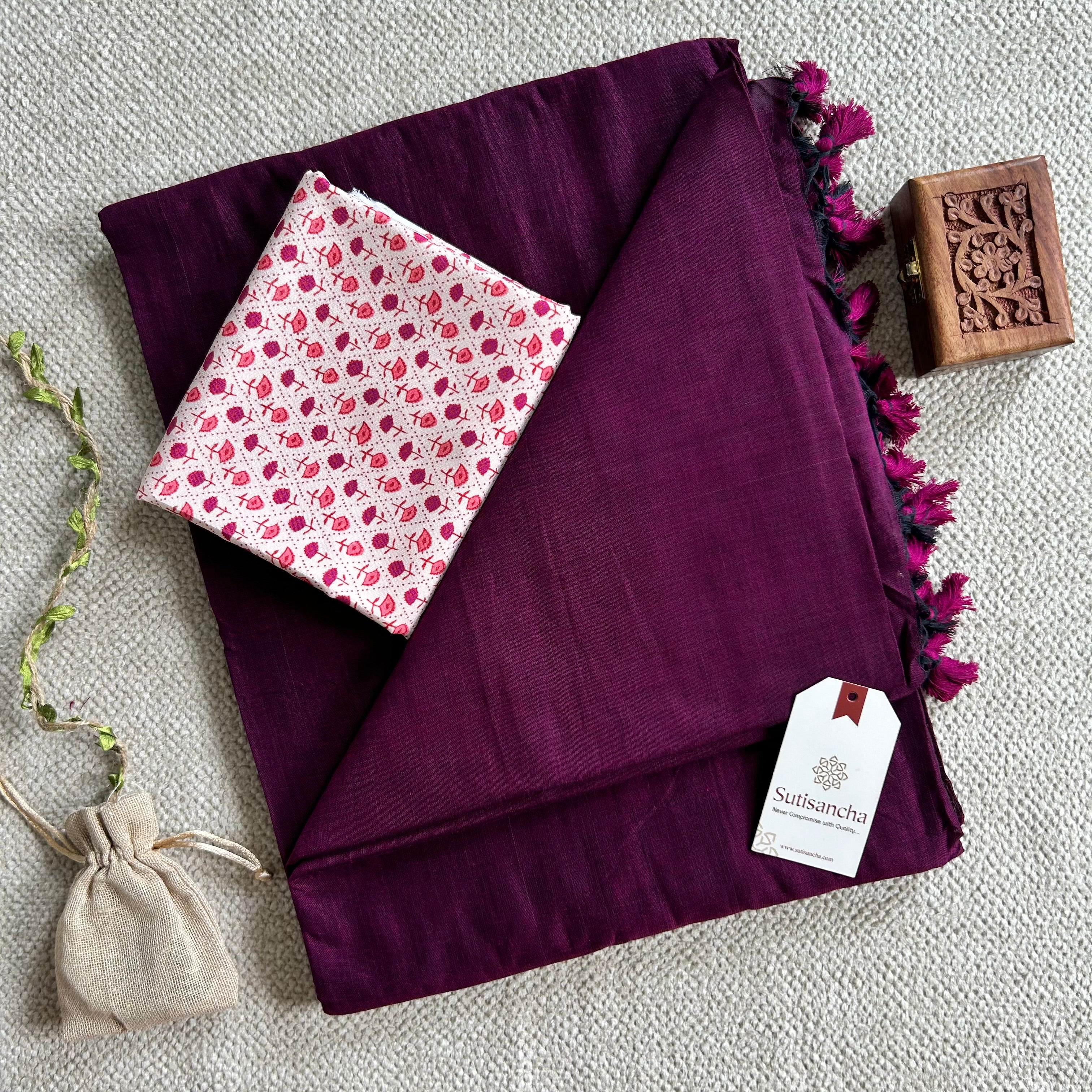 Sutisancha Magenta Plain Saree & Designer Blouse