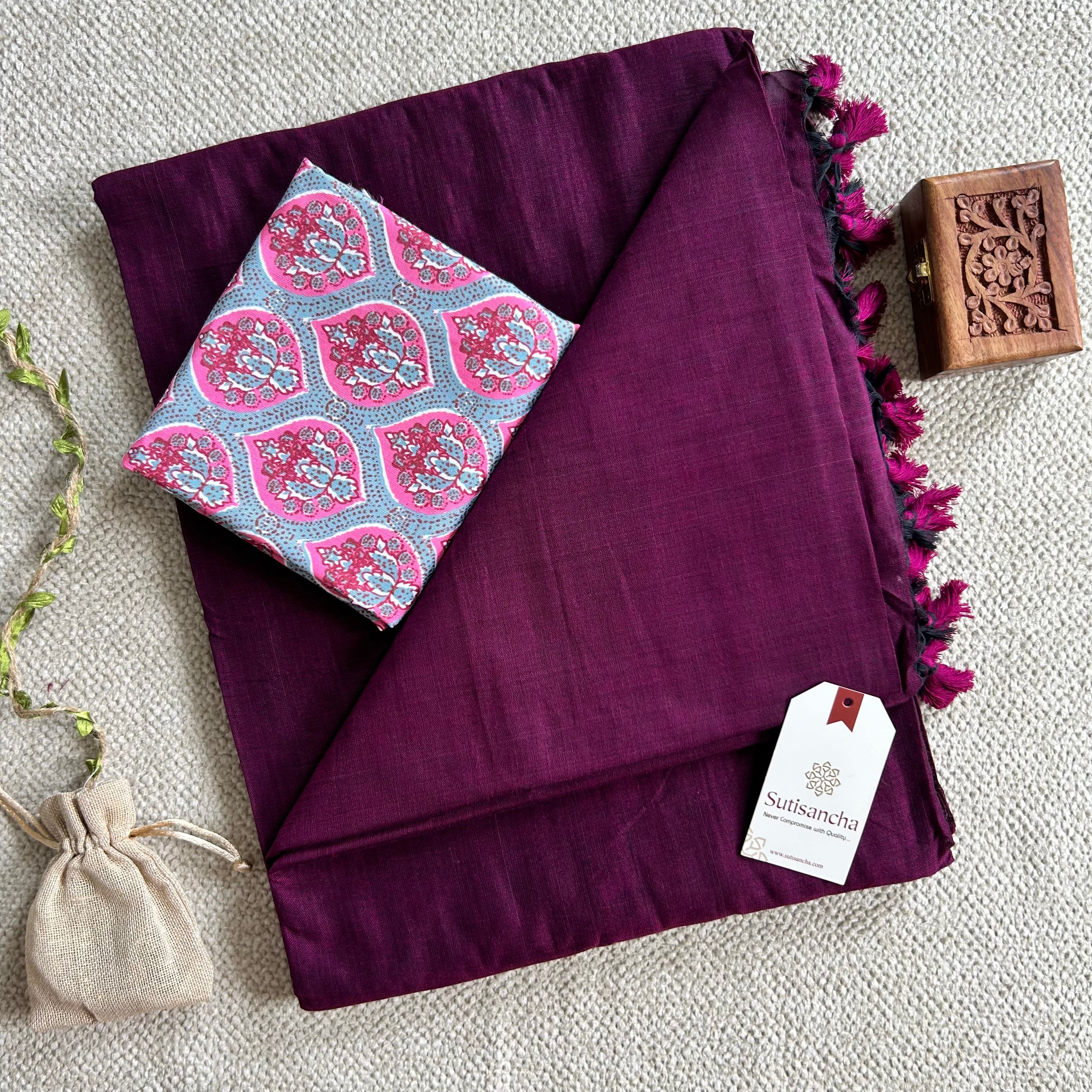 Sutisancha Magenta Handloom Cotton Saree with Designer Blouse