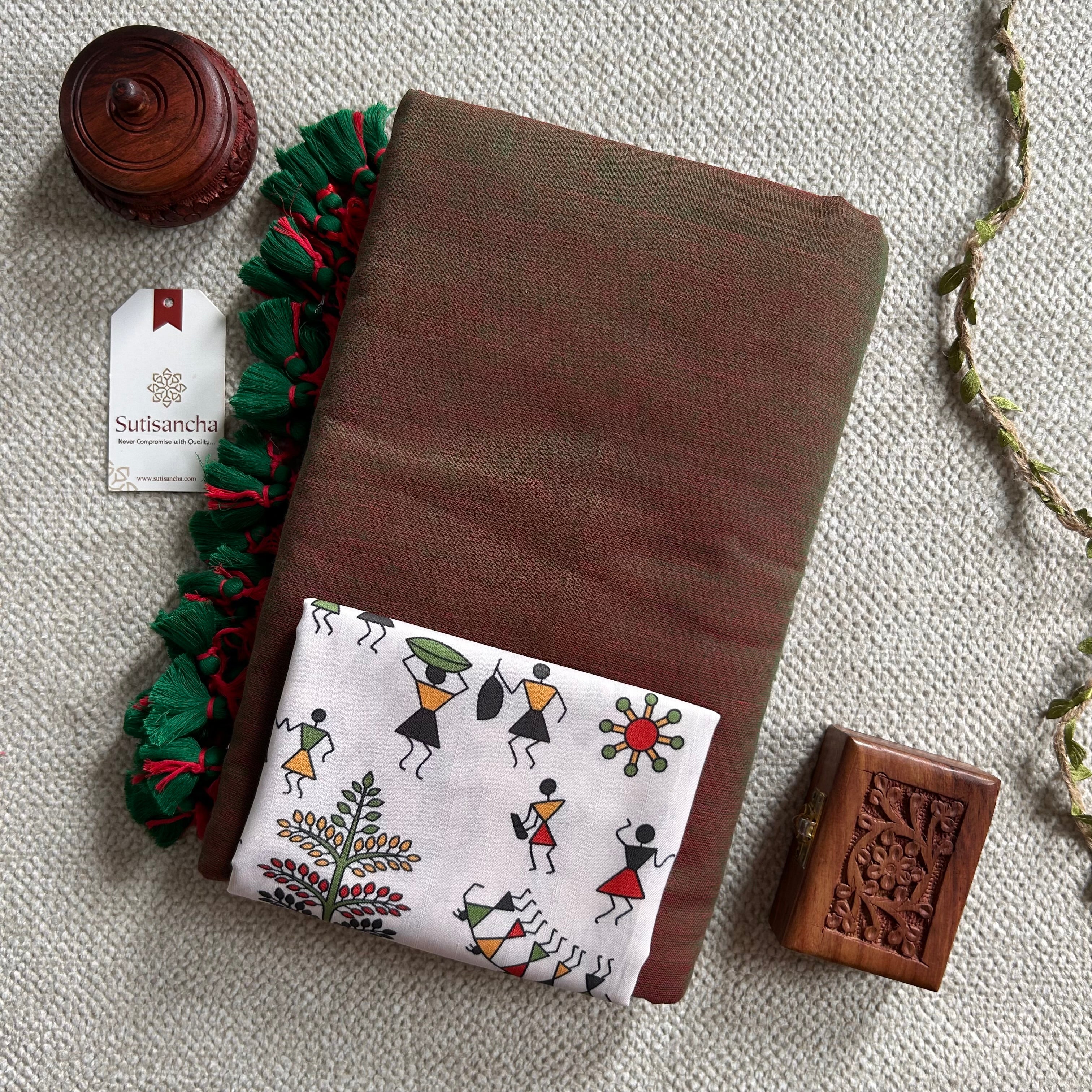 Sutisancha Dualtone Handloom Cotton Saree & Designer Blouse