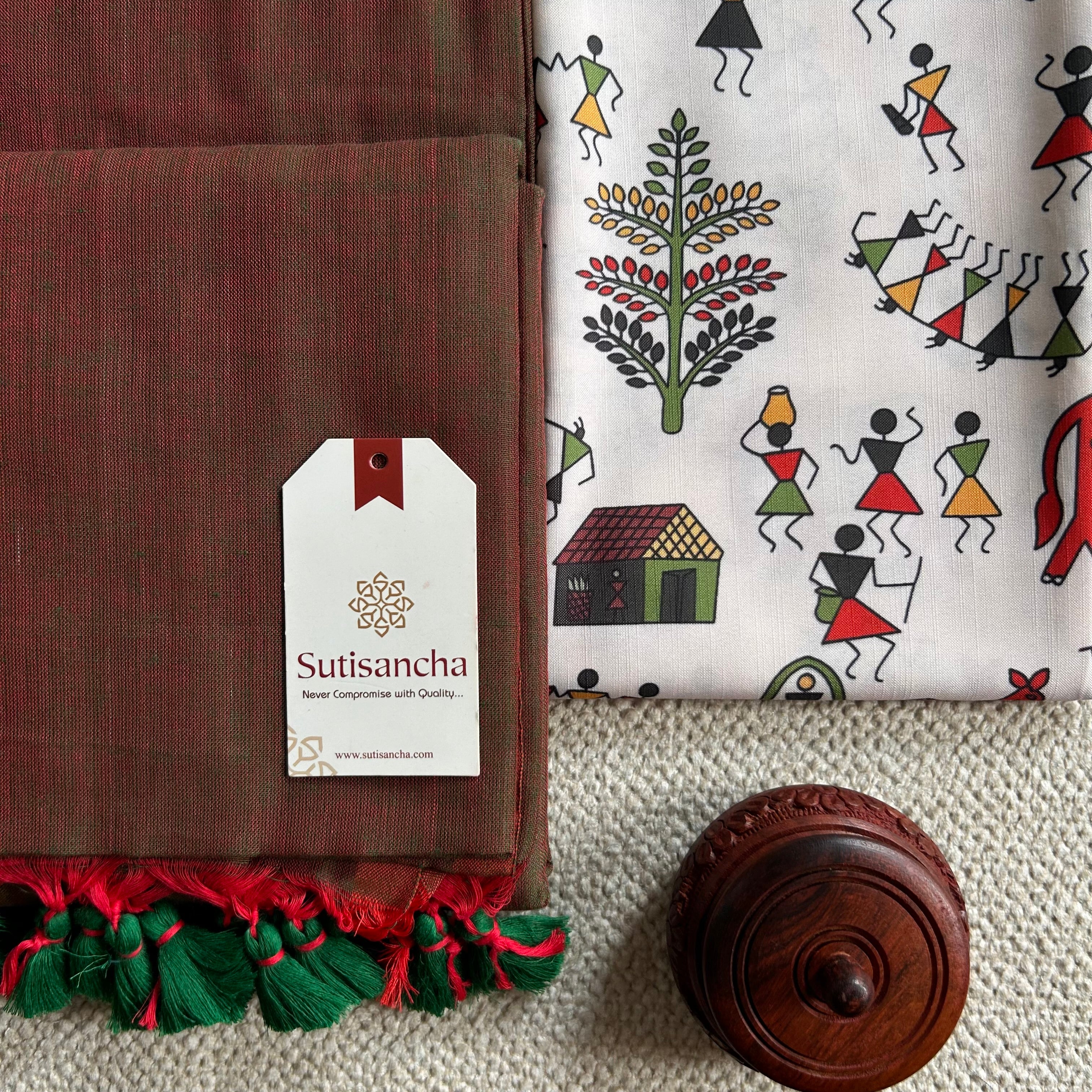 Sutisancha Dualtone Handloom Cotton Saree & Designer Blouse