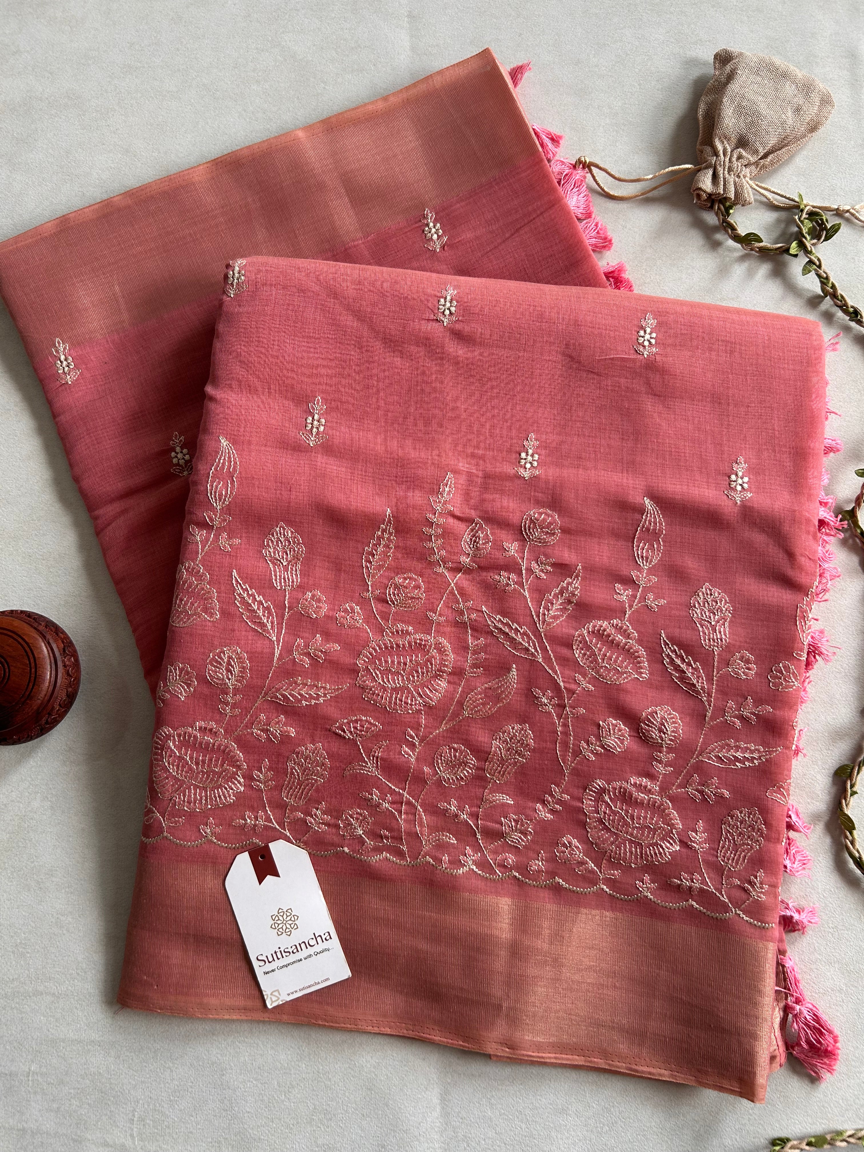 Aaranya Floral Thread Work Cotton Saree