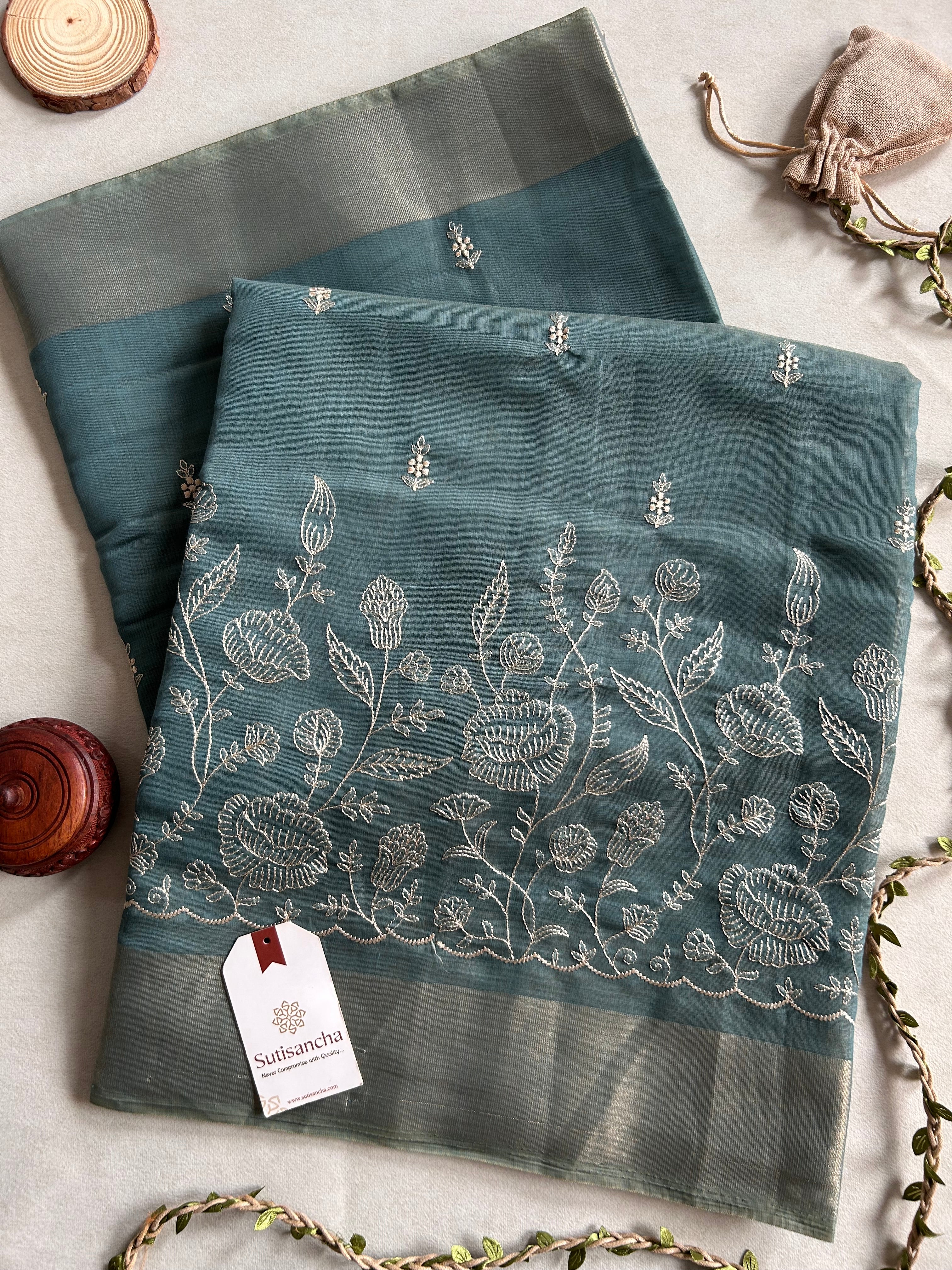 Aaranya Floral Thread Work Cotton Saree