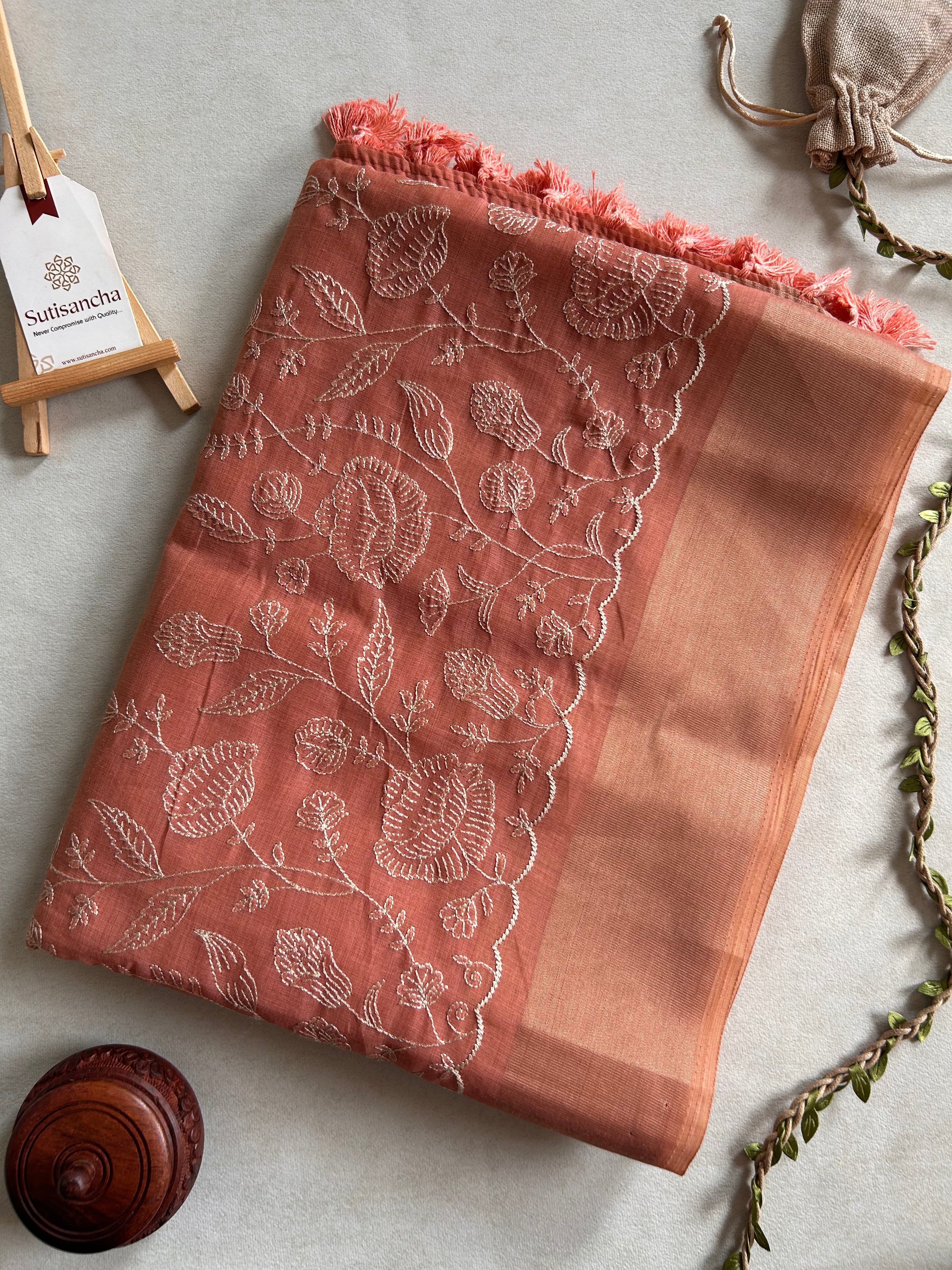 Aaranya Floral Thread Work Cotton Saree