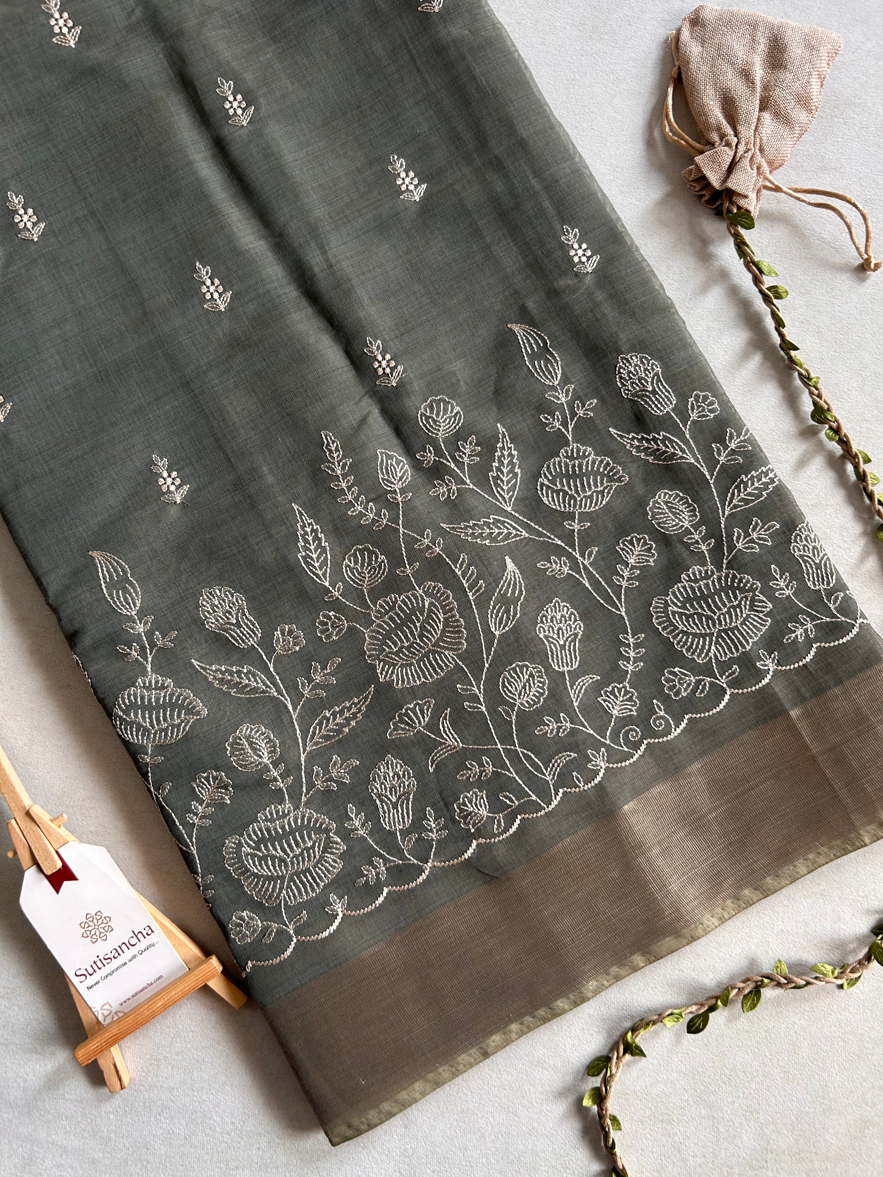 Aaranya Floral Thread Work Cotton Saree