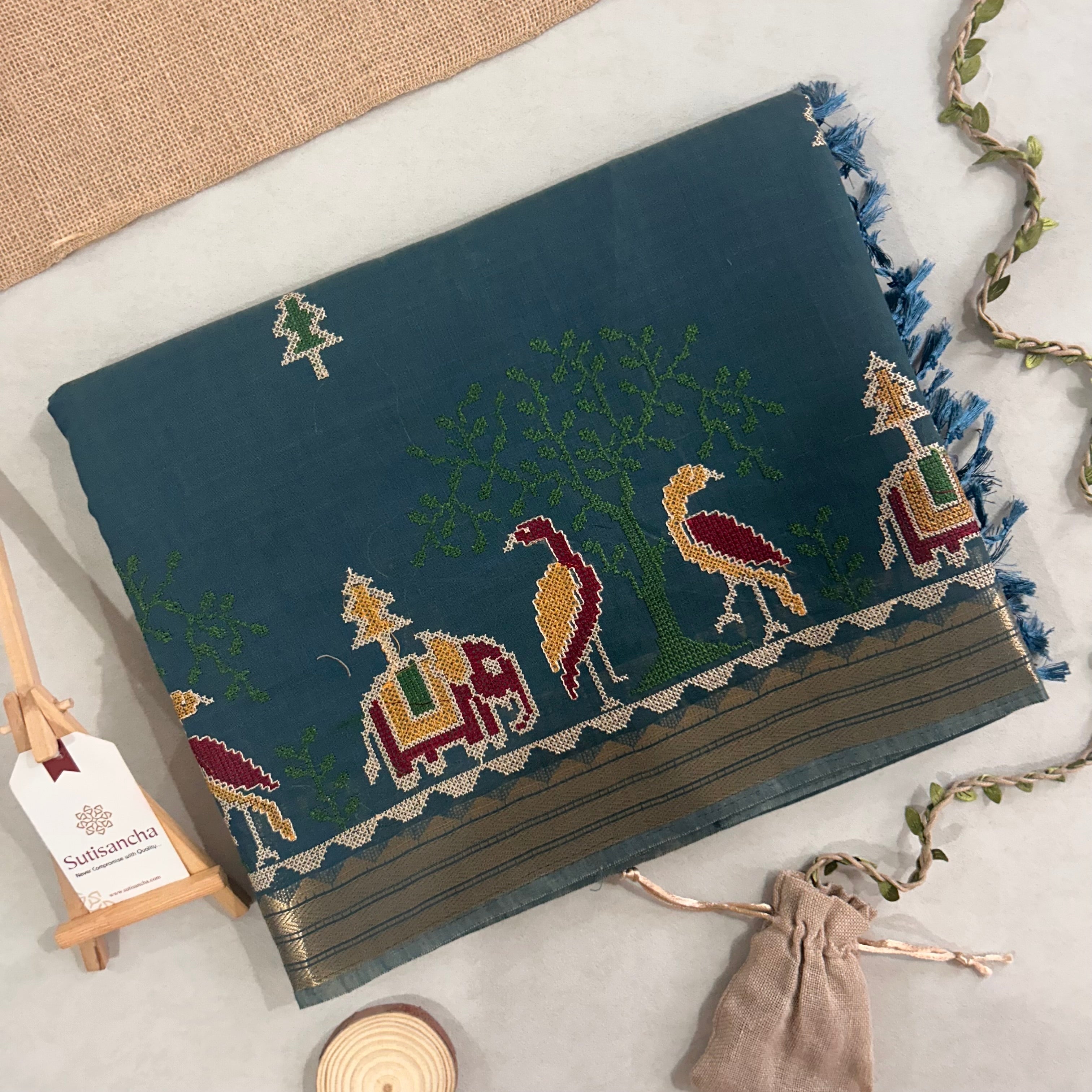 Lokya Nature Thread Work Cotton Saree