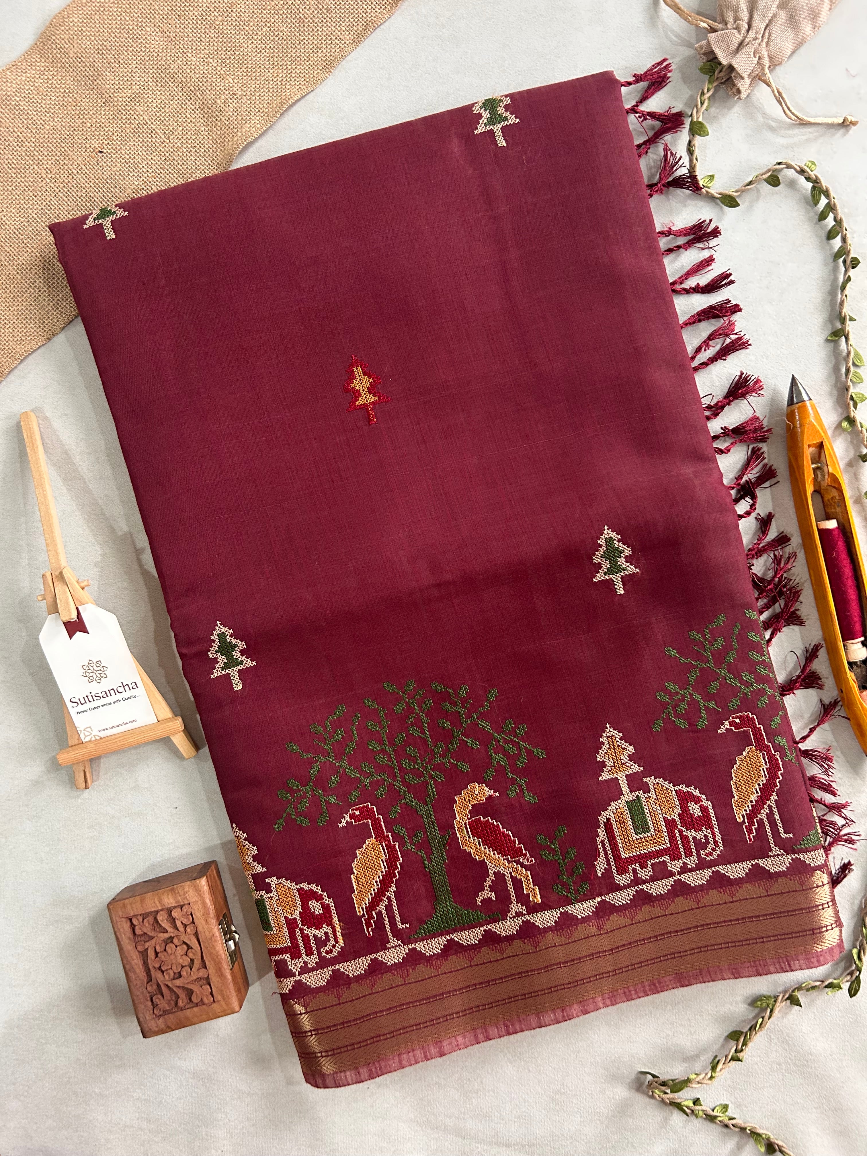 Lokya Nature Thread Work Cotton Saree