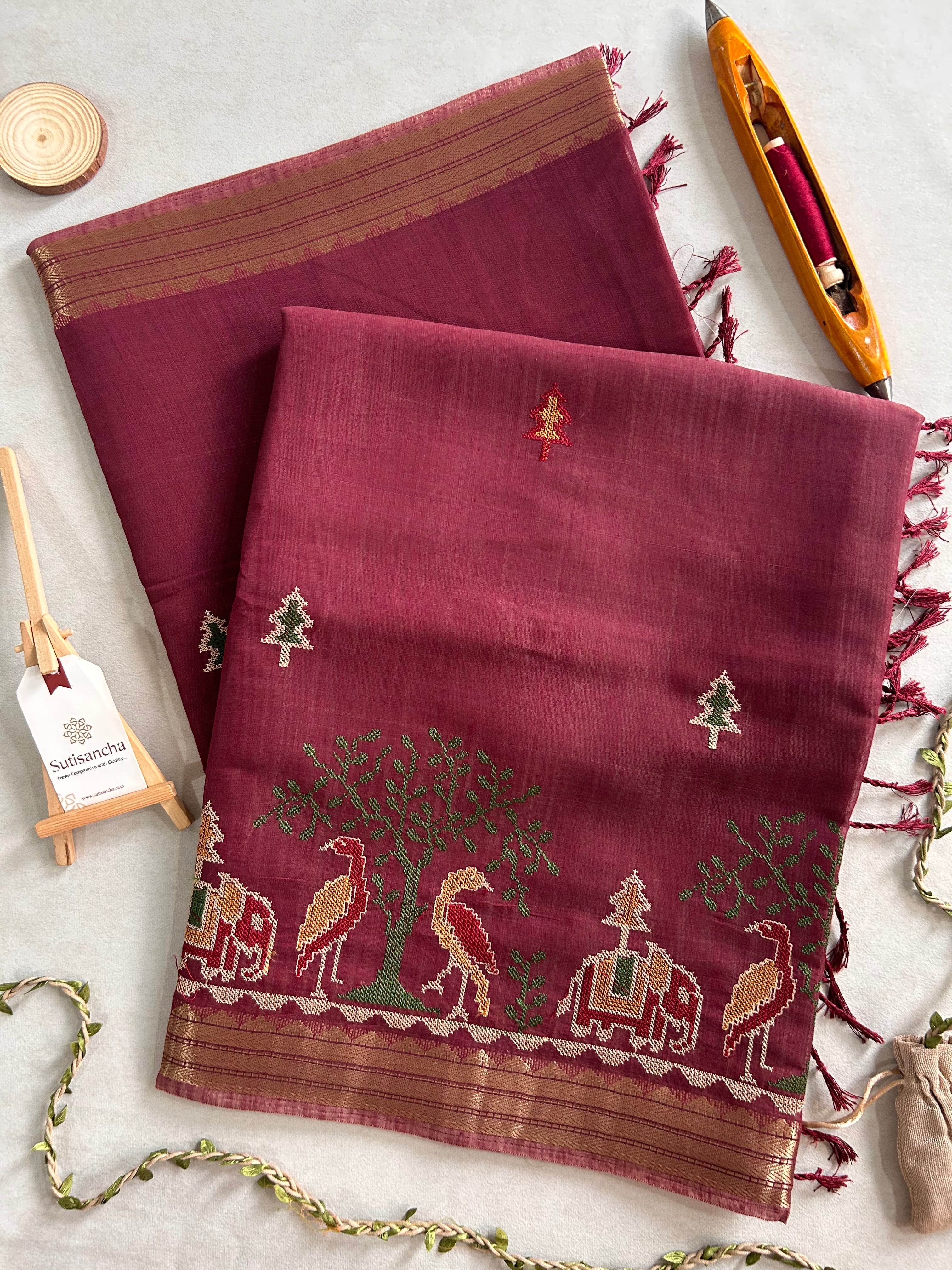 Lokya Nature Thread Work Cotton Saree