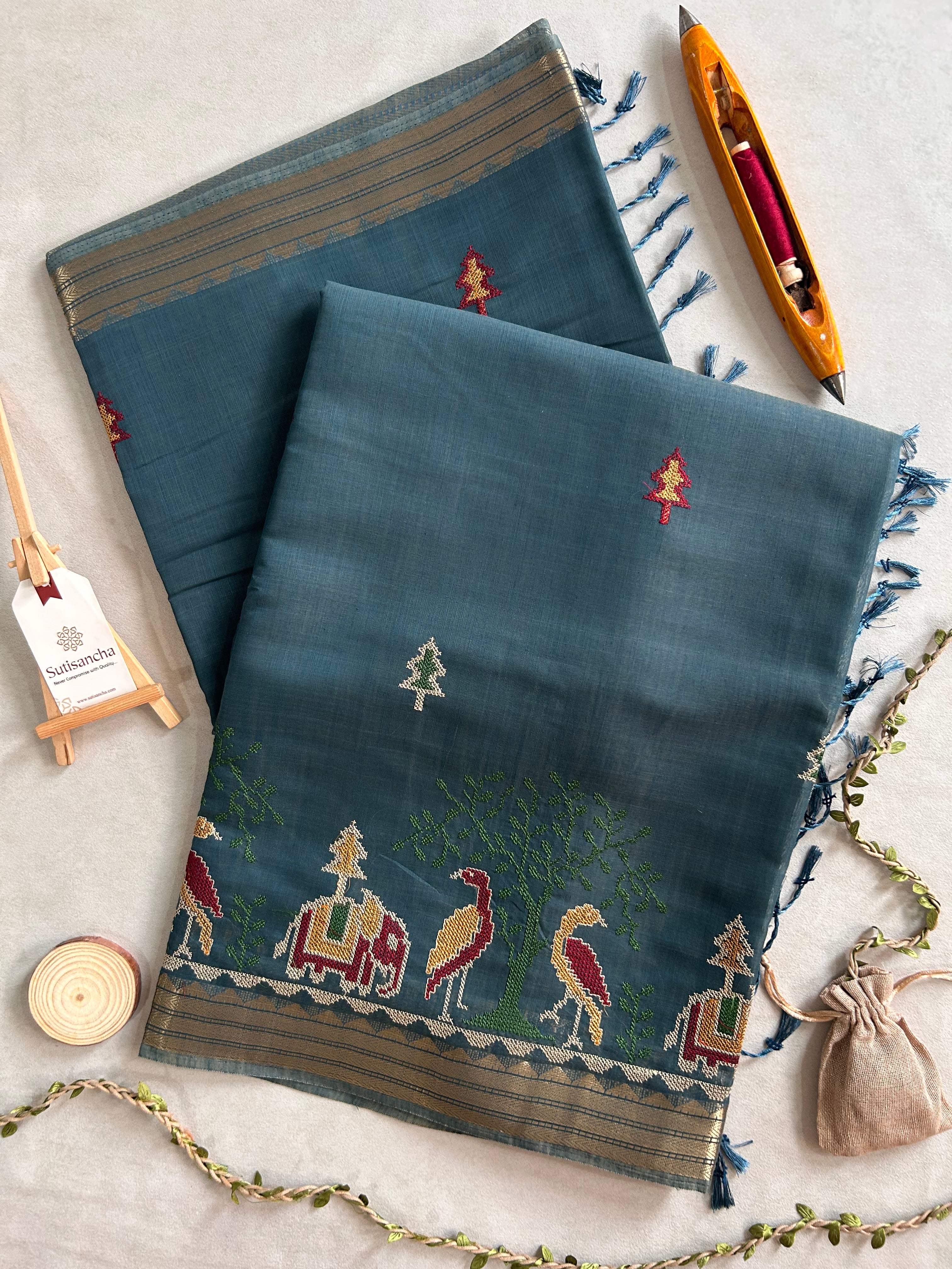 Lokya Nature Thread Work Cotton Saree