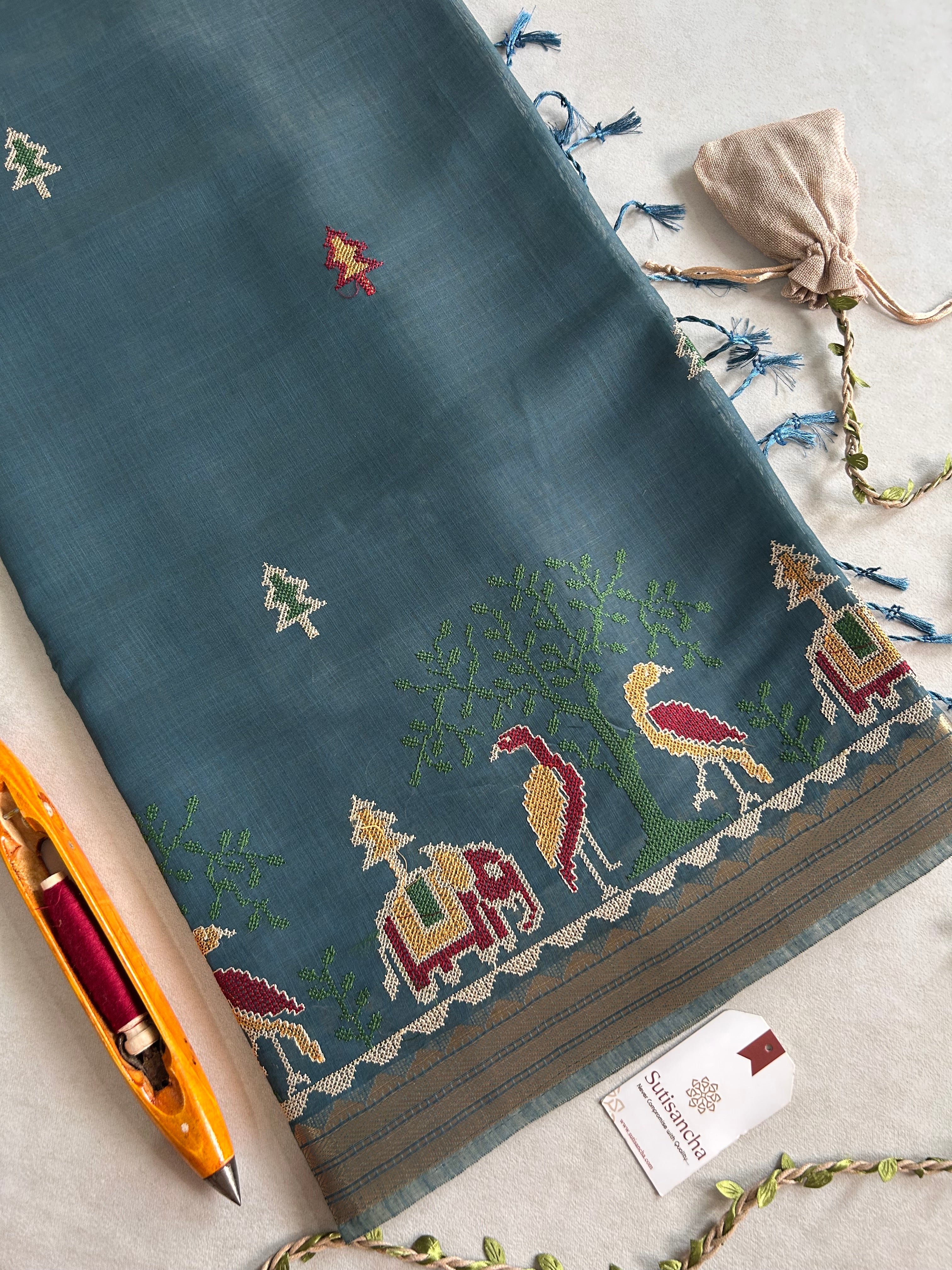 Lokya Nature Thread Work Cotton Saree