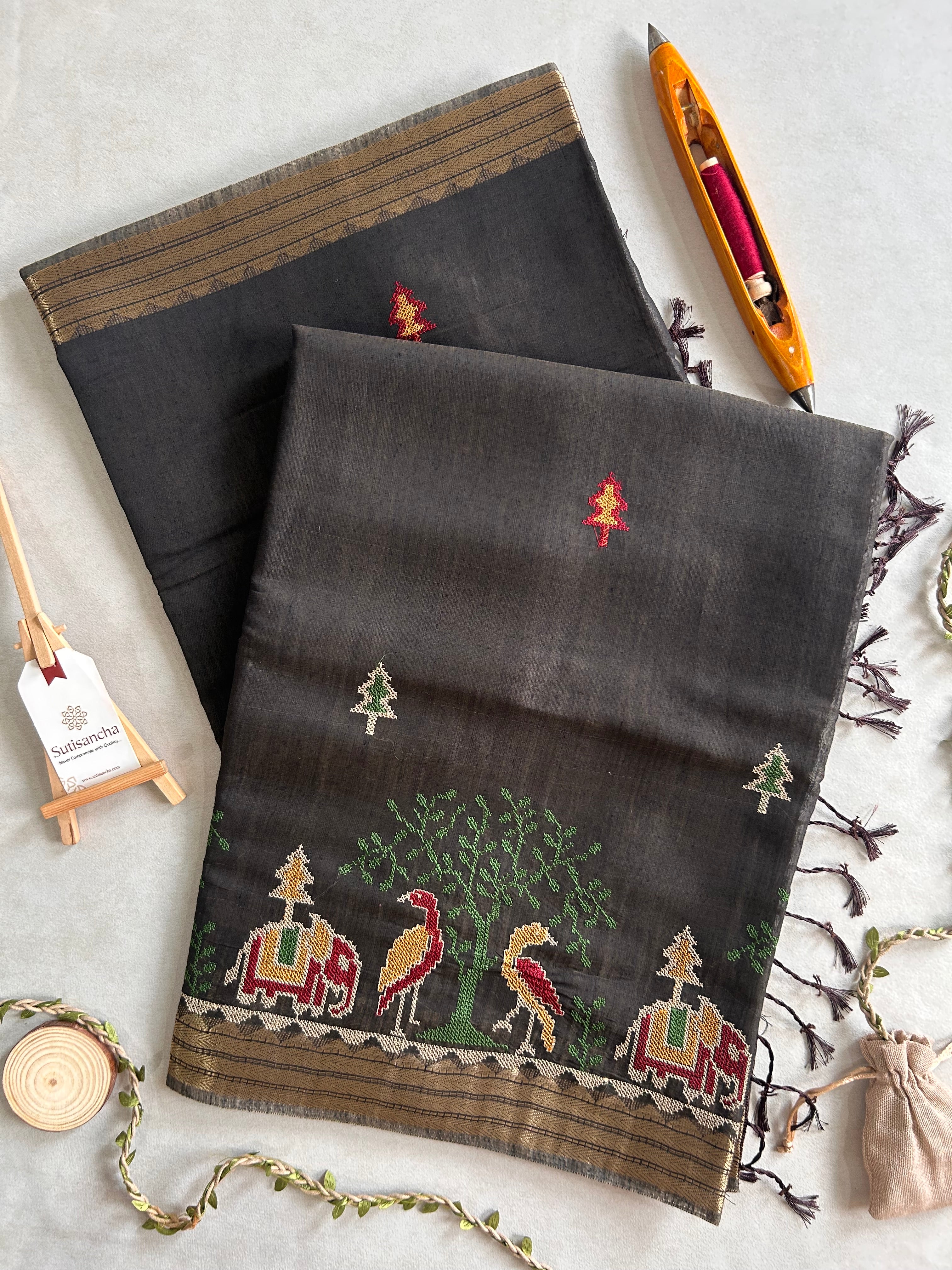 Lokya Nature Thread Work Cotton Saree
