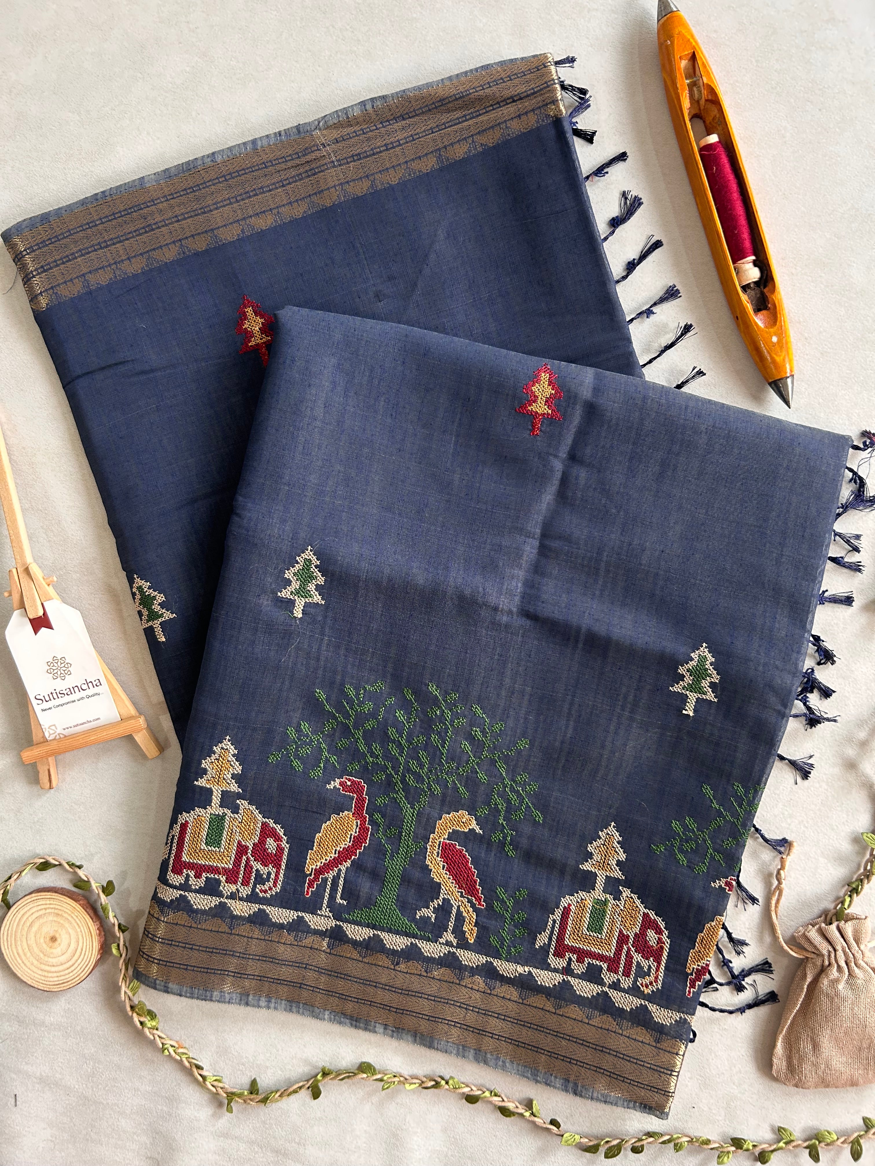 Lokya Nature Thread Work Cotton Saree