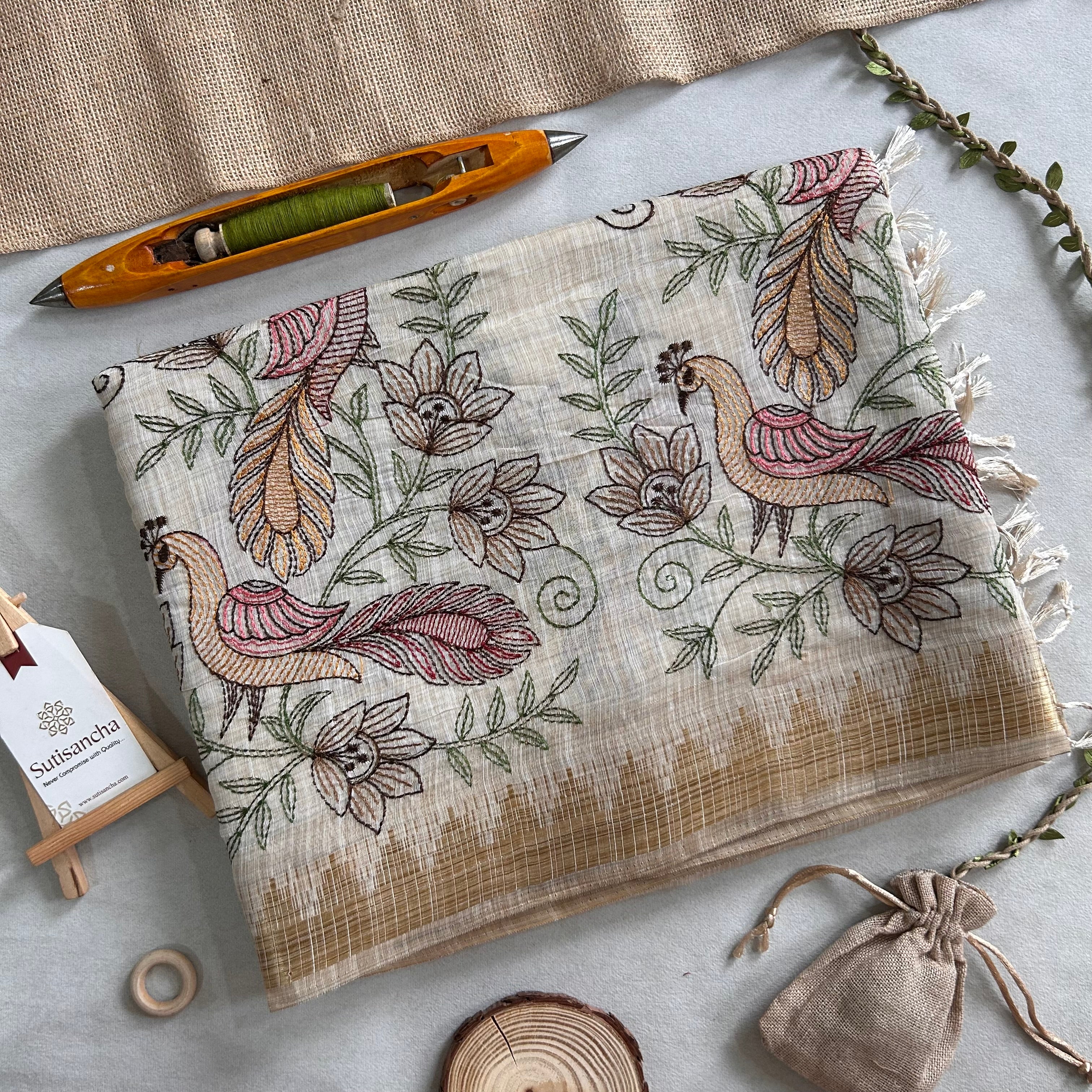 Prakriti Heritage Cotton Saree Nature Thread Art
