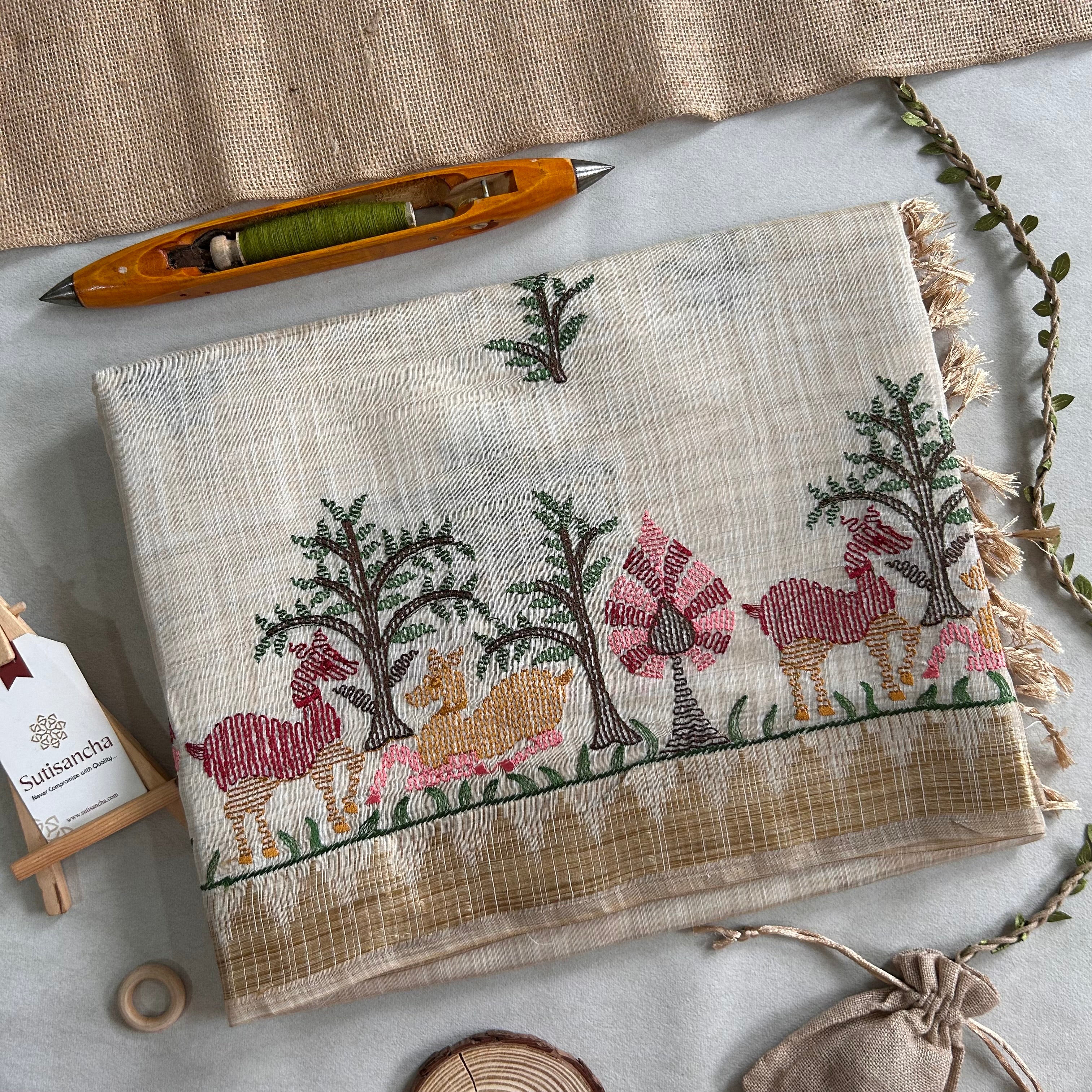 Prakriti Heritage Cotton Saree Nature Thread Art