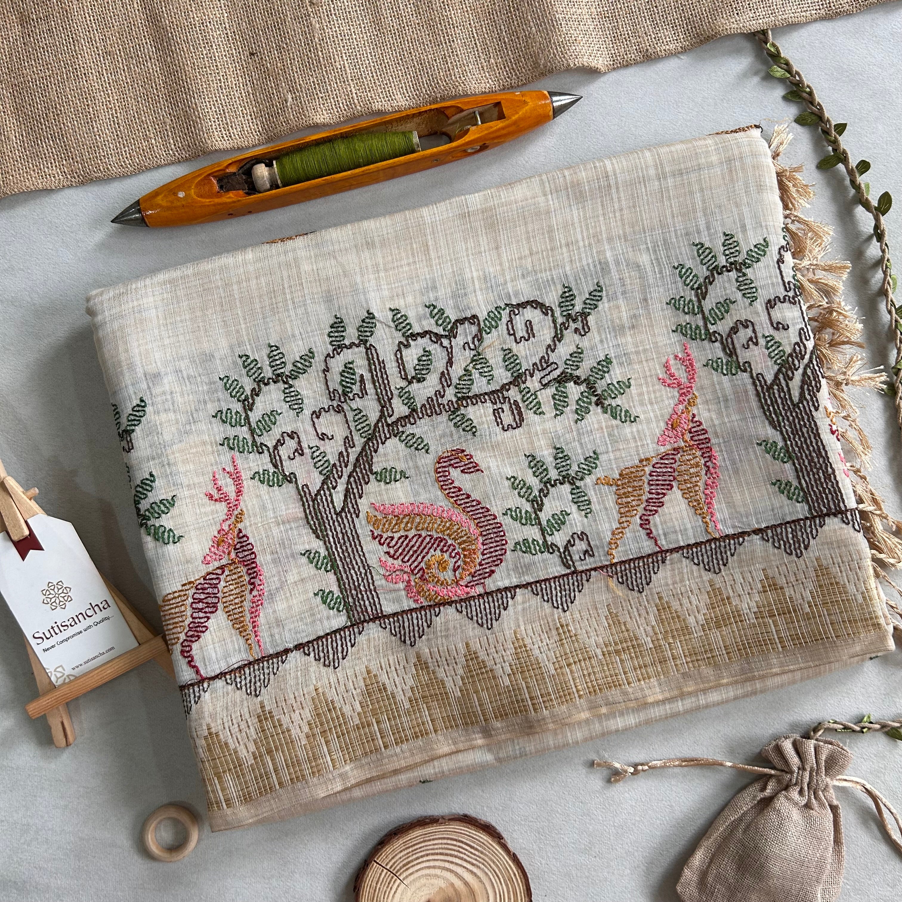 Prakriti Heritage Cotton Saree Nature Thread Art