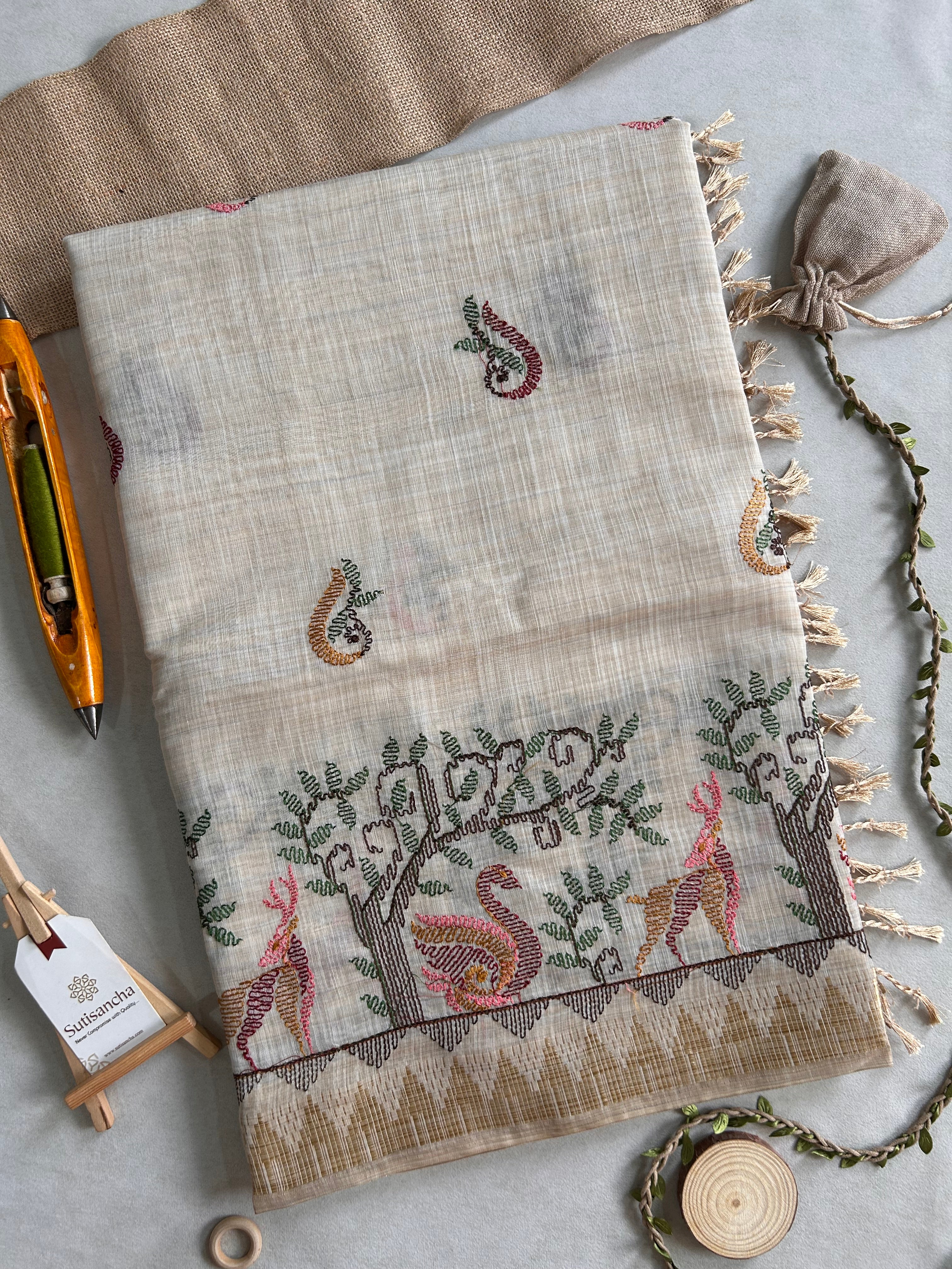 Prakriti Heritage Cotton Saree Nature Thread Art