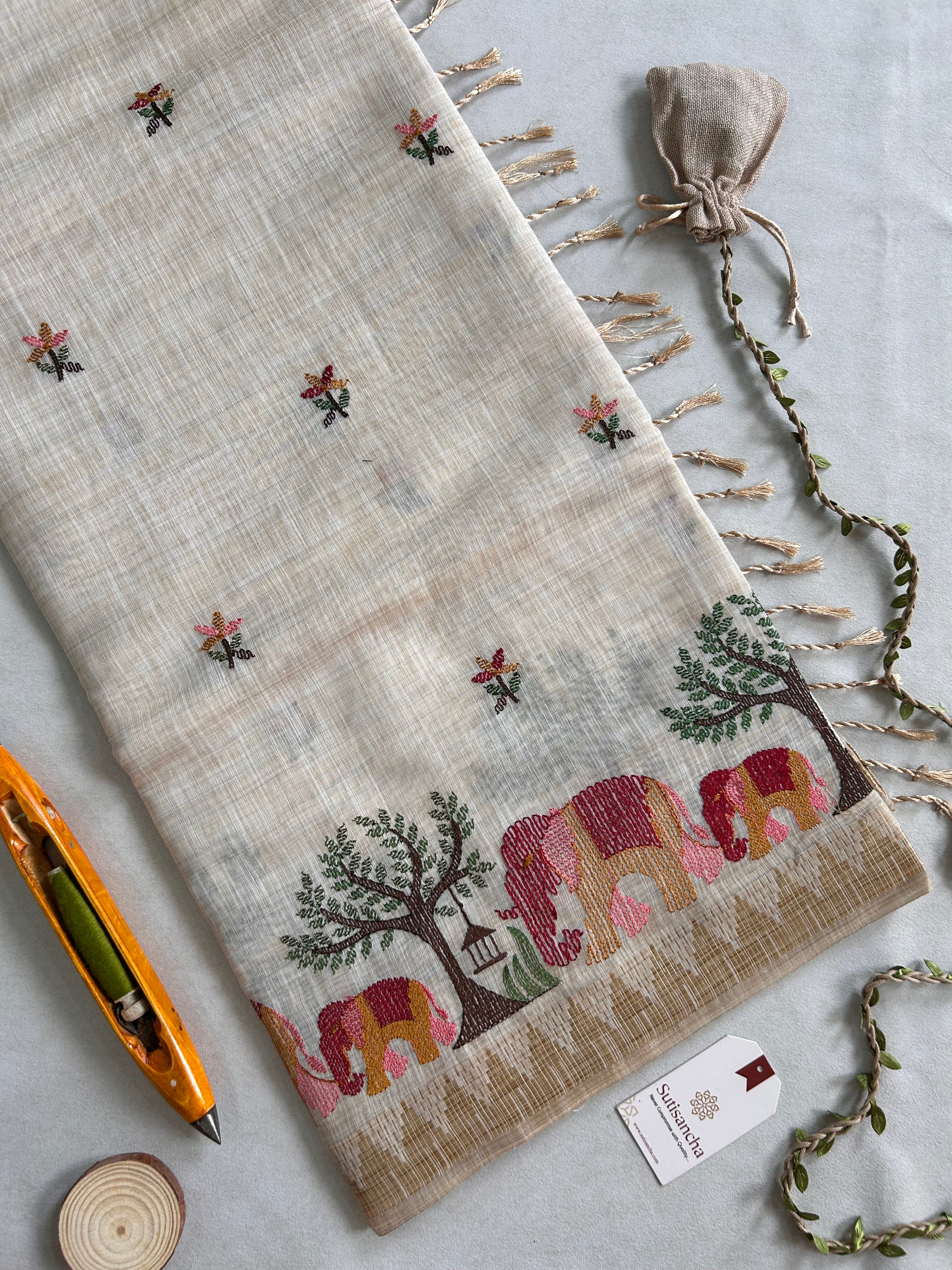 Prakriti Heritage Cotton Saree Nature Thread Art