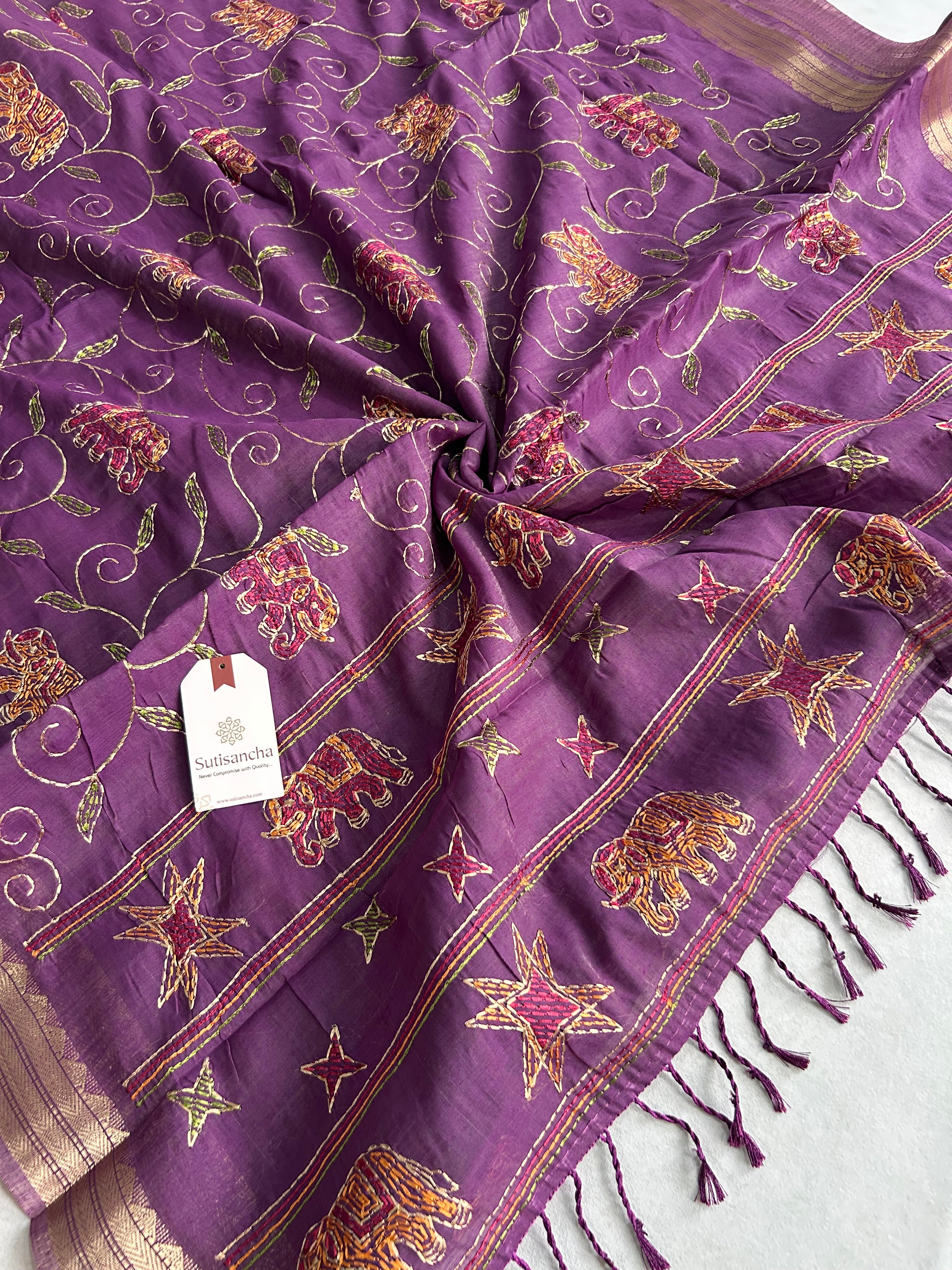 Gajini Heritage Cotton Saree Elephant Vine Design