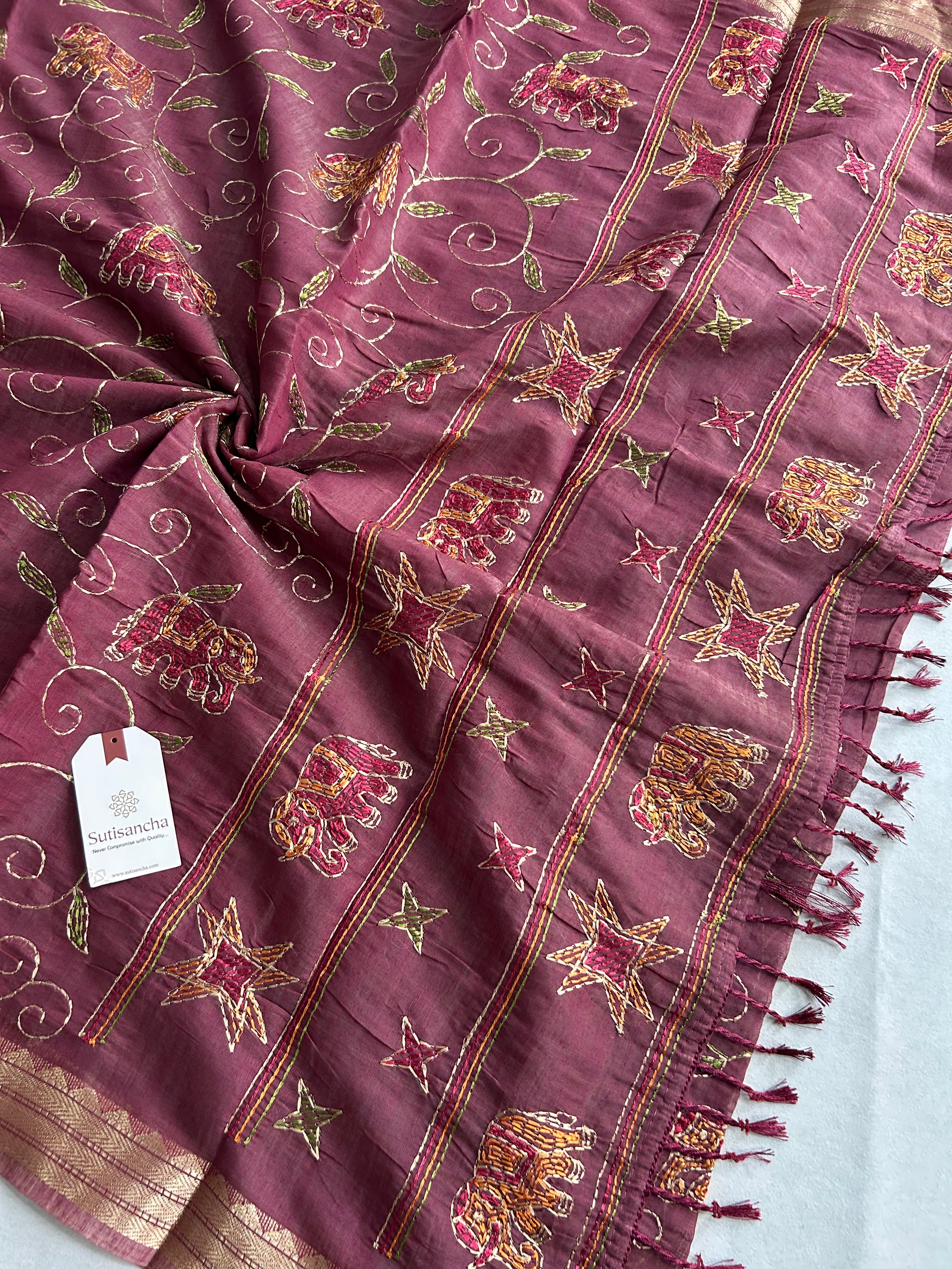 Gajini Heritage Cotton Saree Elephant Vine Design