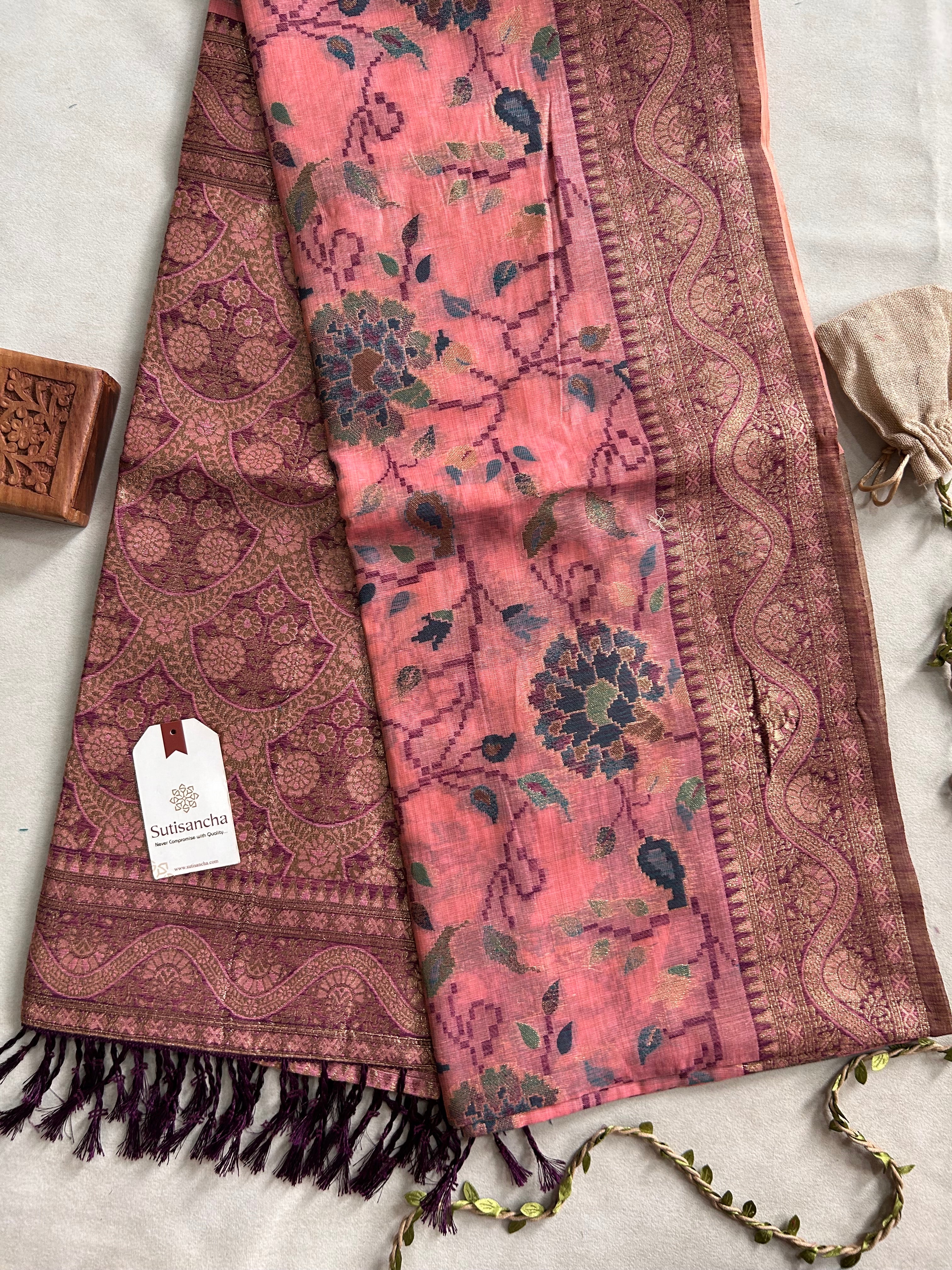 Mayra Heritage Cotton Saree Ornamental Floral Weave