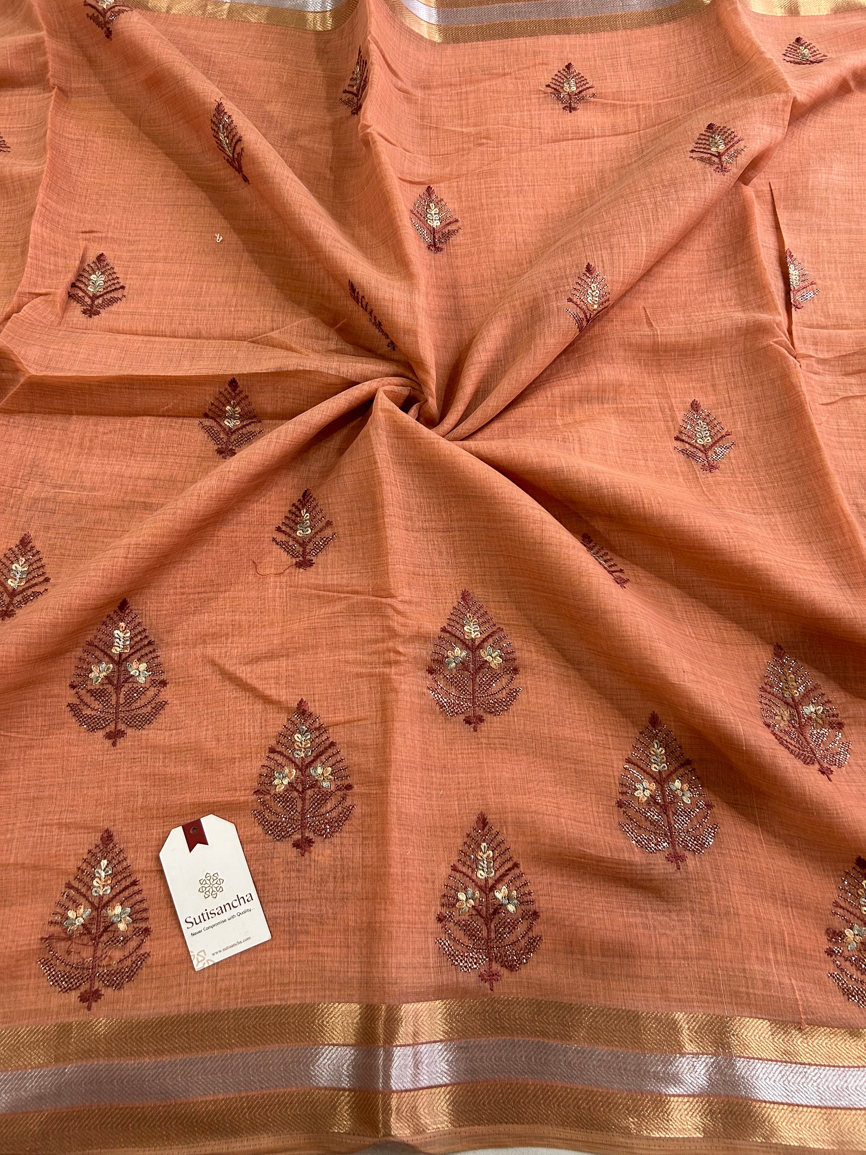 Aarohi Heritage Cotton Saree Botanical Floral Design