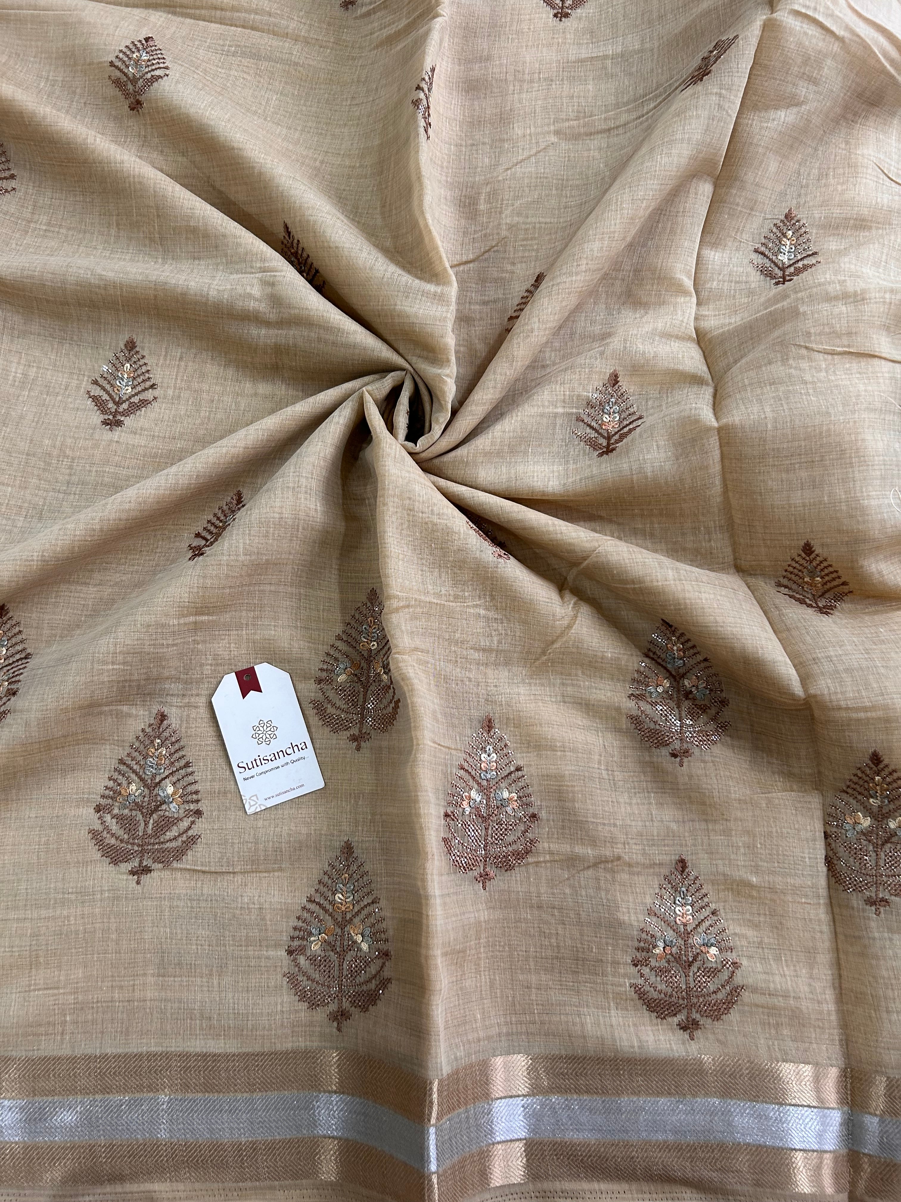 Aarohi Heritage Cotton Saree Botanical Floral Design