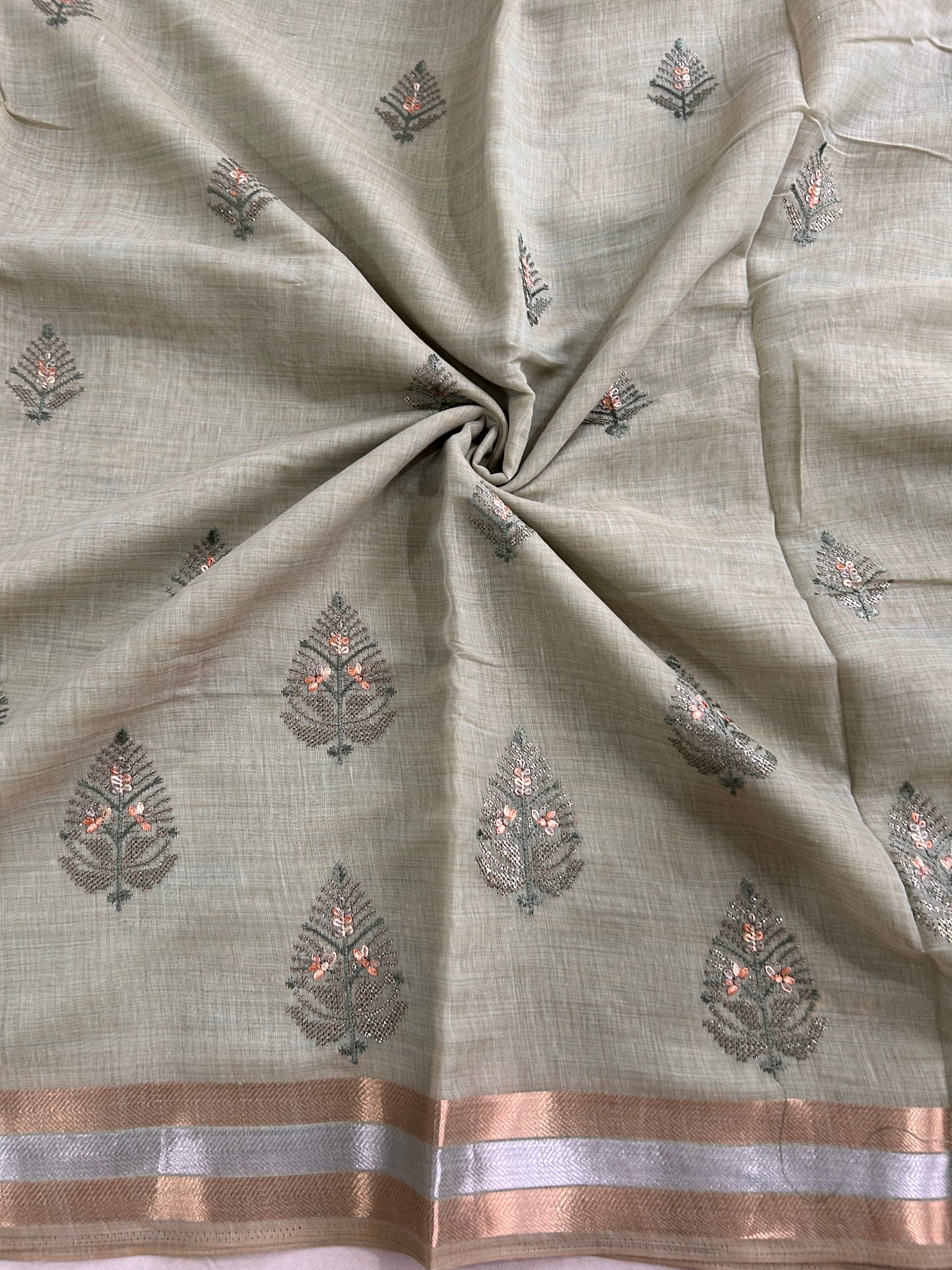 Aarohi Heritage Cotton Saree Botanical Floral Design