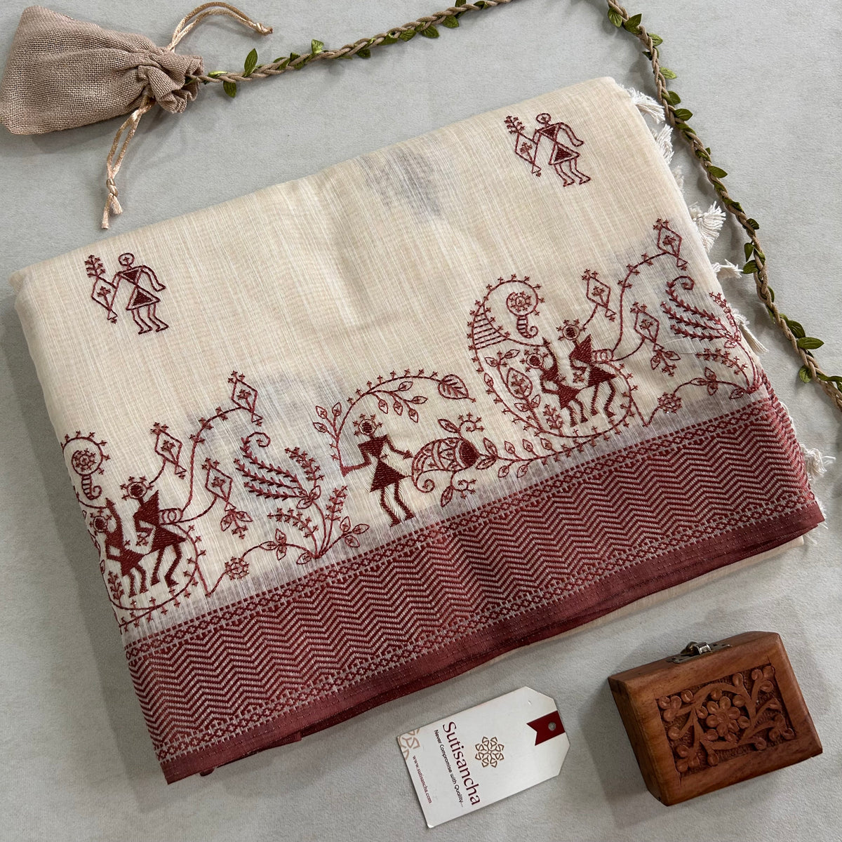 Pushvi Heritage Cotton Saree Folk Story Border Design
